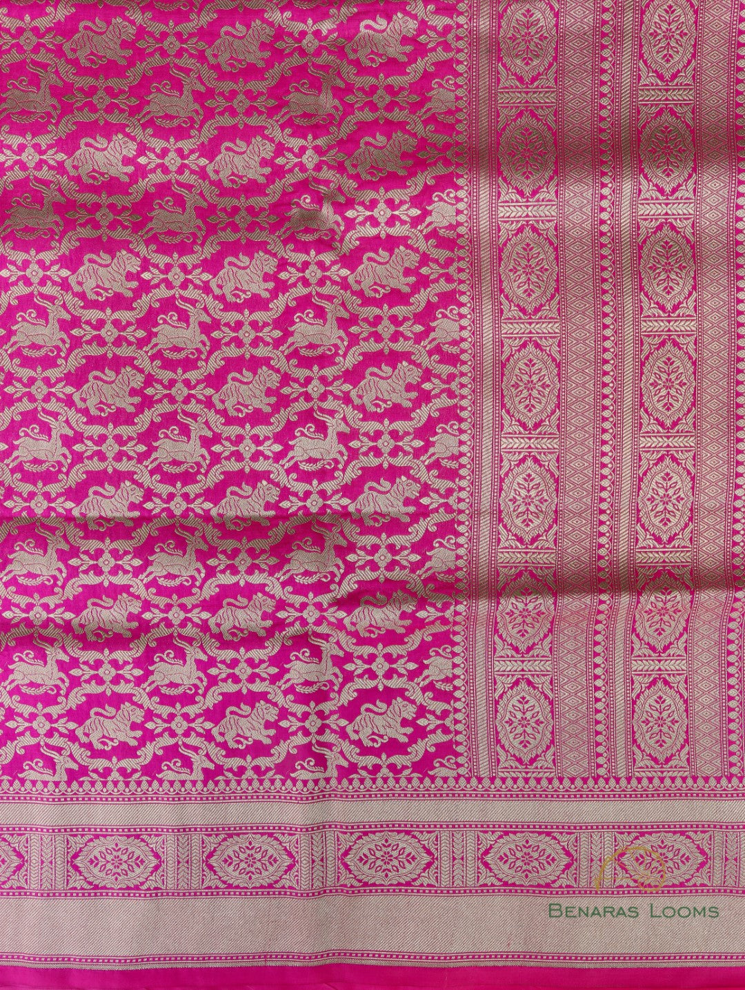 Pink Handwoven Shikargah Pure Silk Banarasi Saree