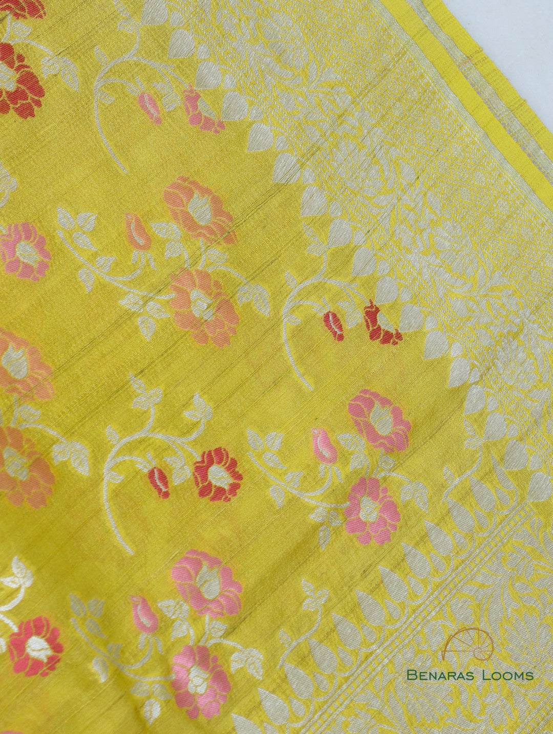 Yellow Handwoven Pure Tussar Georgette Banarasi Saree