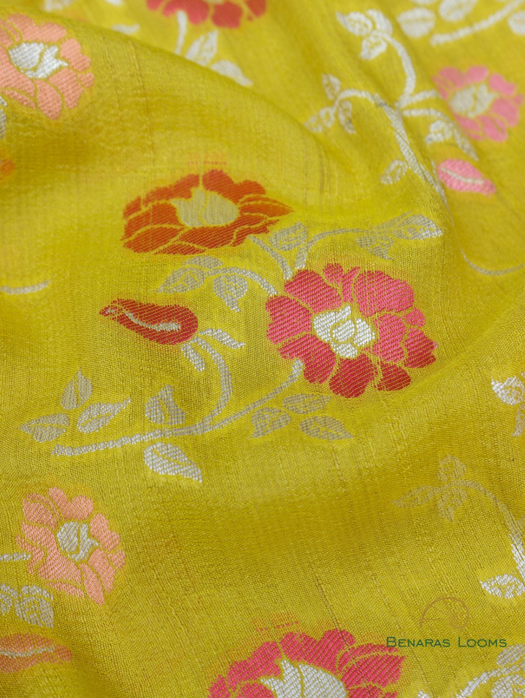 Yellow Handwoven Pure Tussar Georgette Banarasi Saree