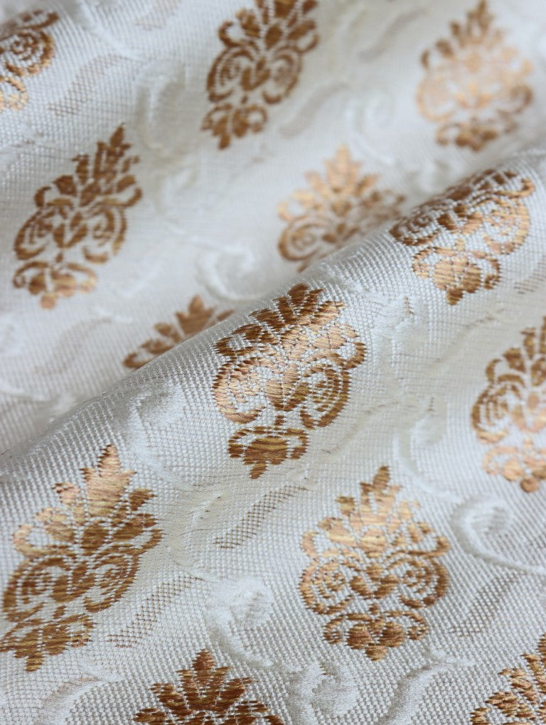 Cream Gold Banarasi Silk Fabric