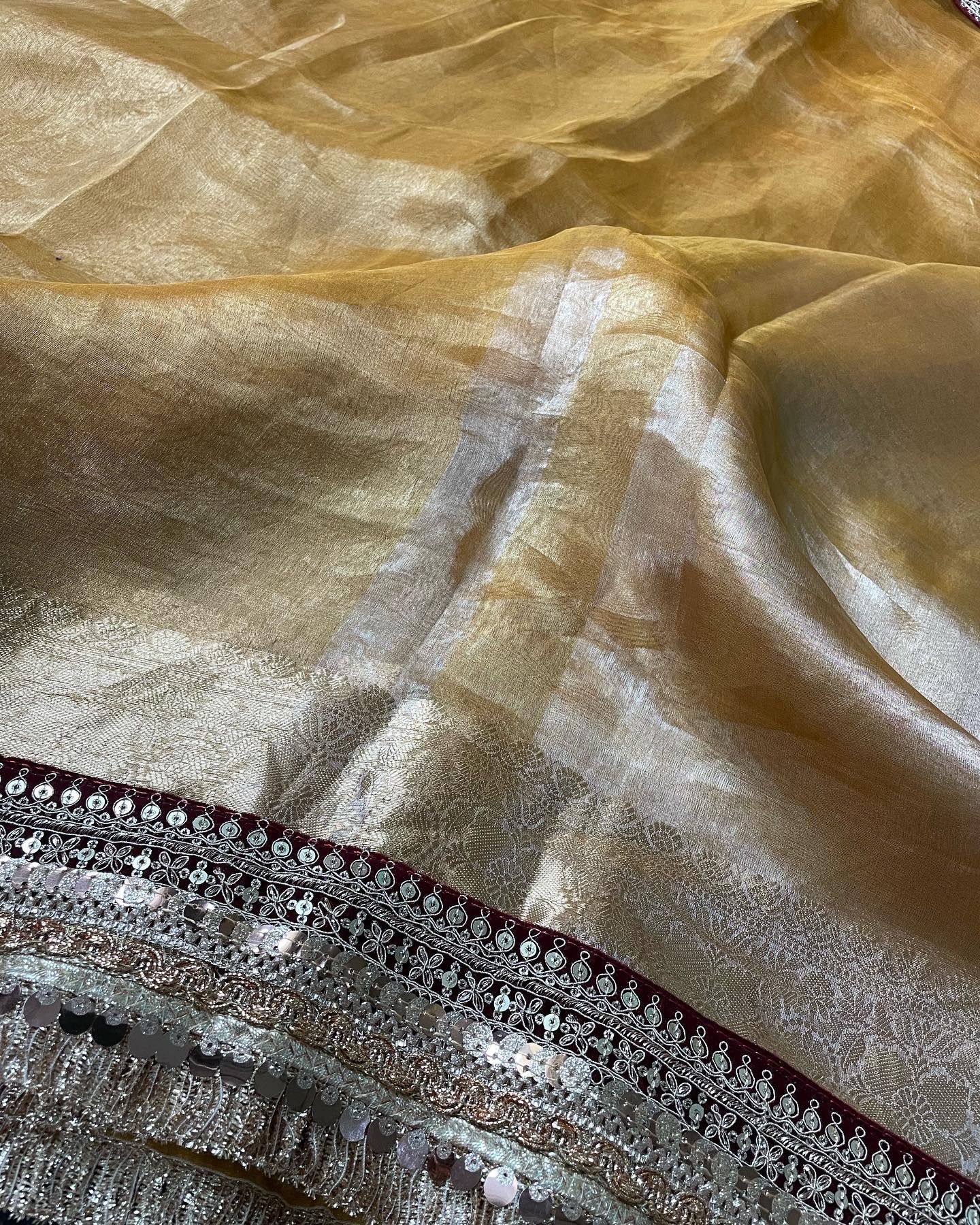 Yellow Gold Pure Tissue Silk Banarasi Saree with Embellished Border