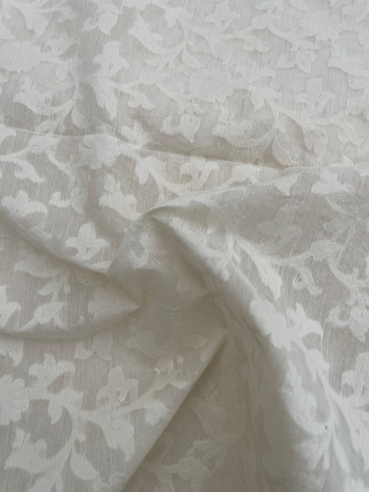 White Jacquard Chanderi Silk Floral Fabric