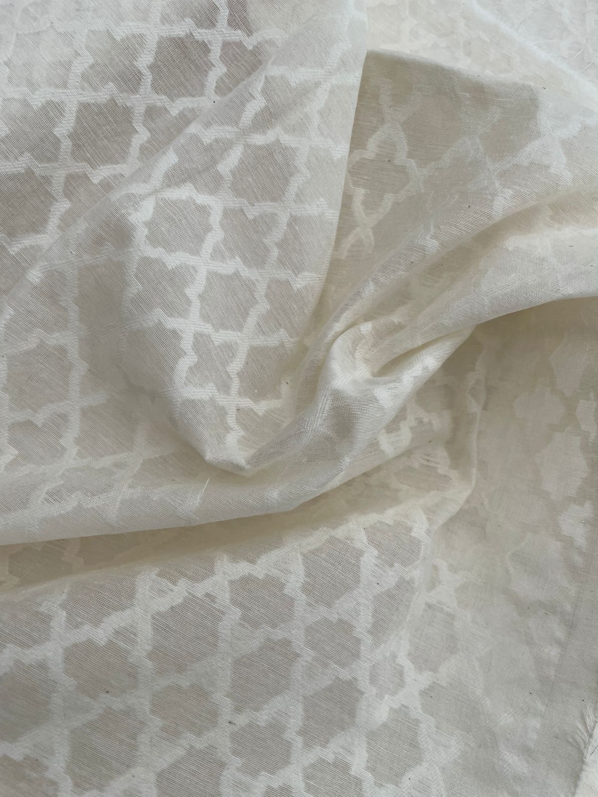 White Jacquard Chanderi Silk Jaal Design Fabric