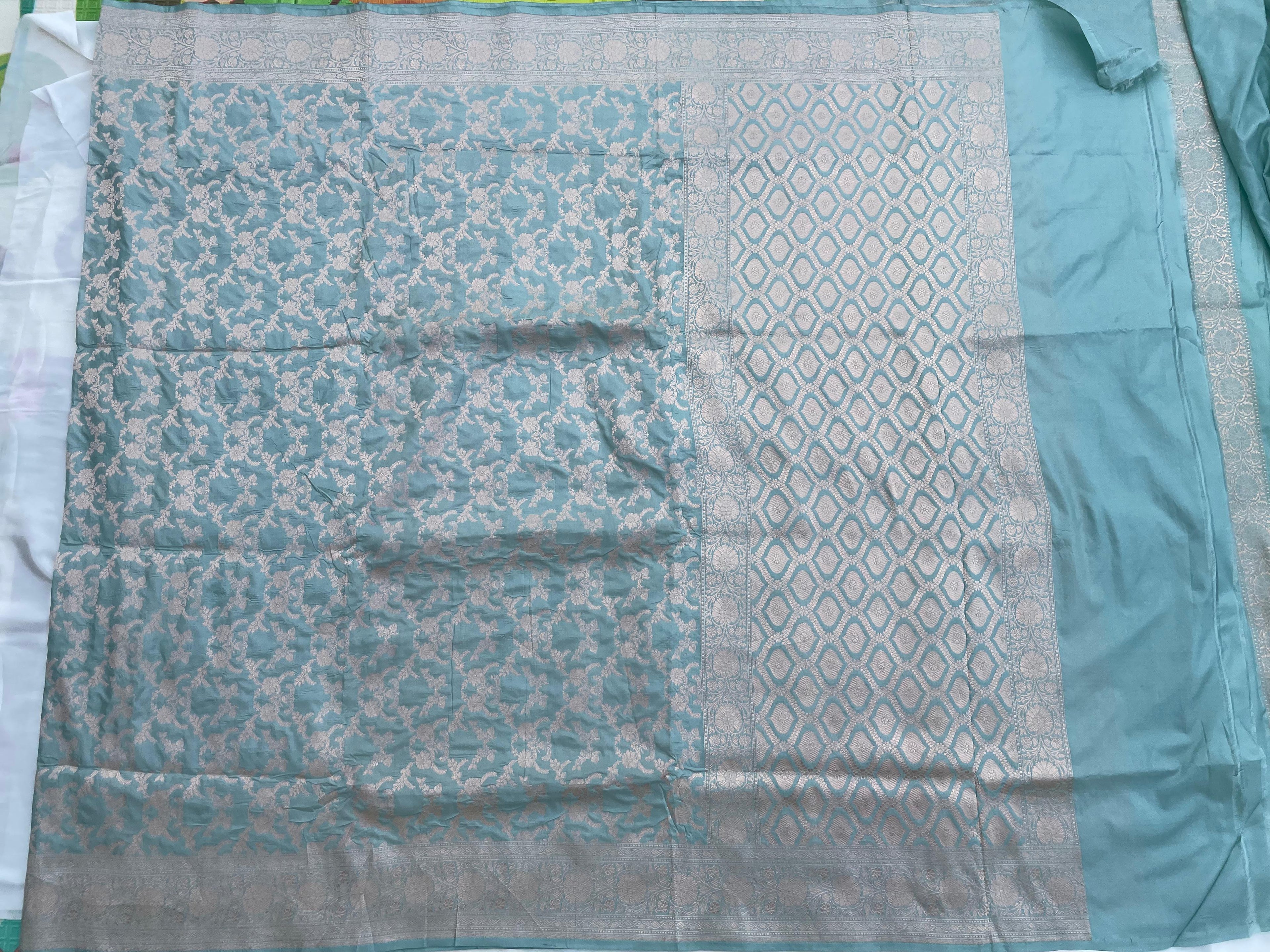 Light Blue Handloom Banarasi Pure Silk Jangla Saree