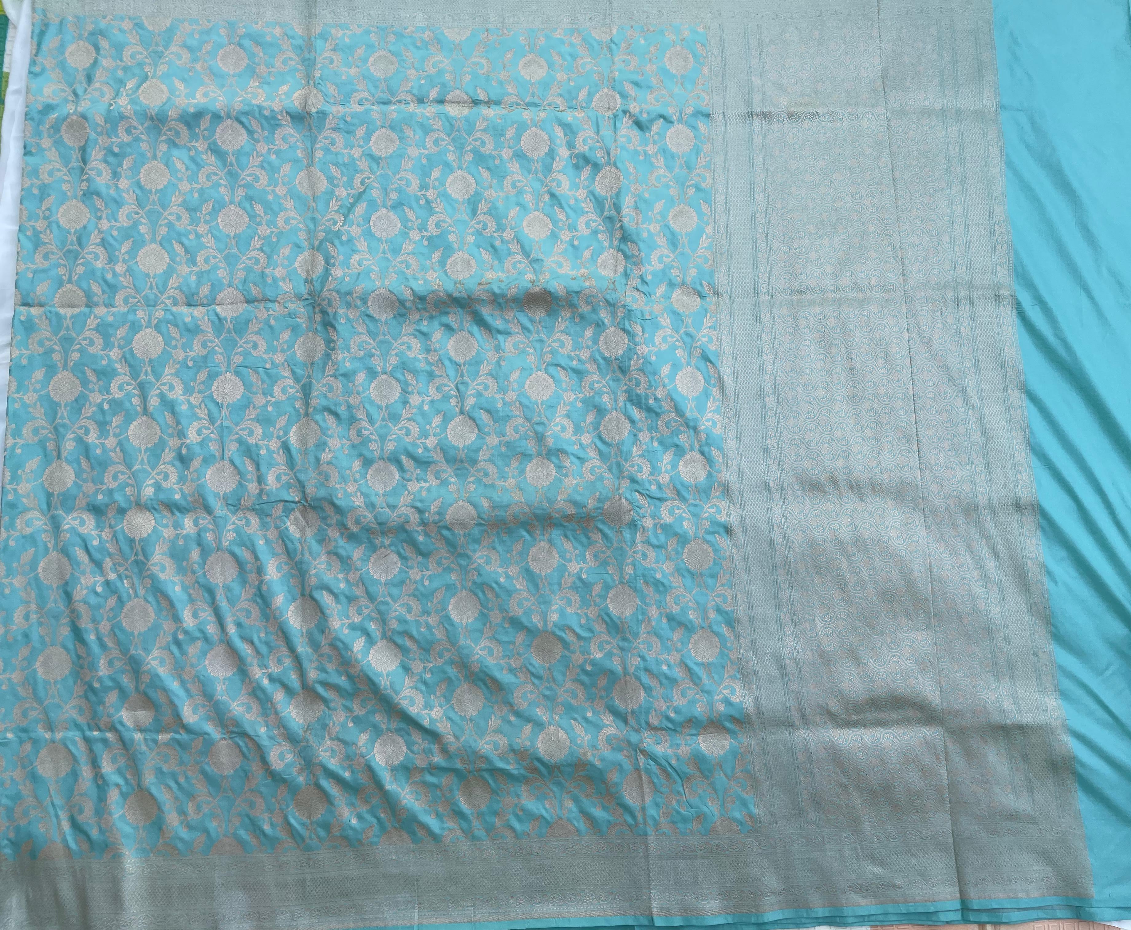 Light Blue Handloom Banarasi Pure Silk Jangla Saree
