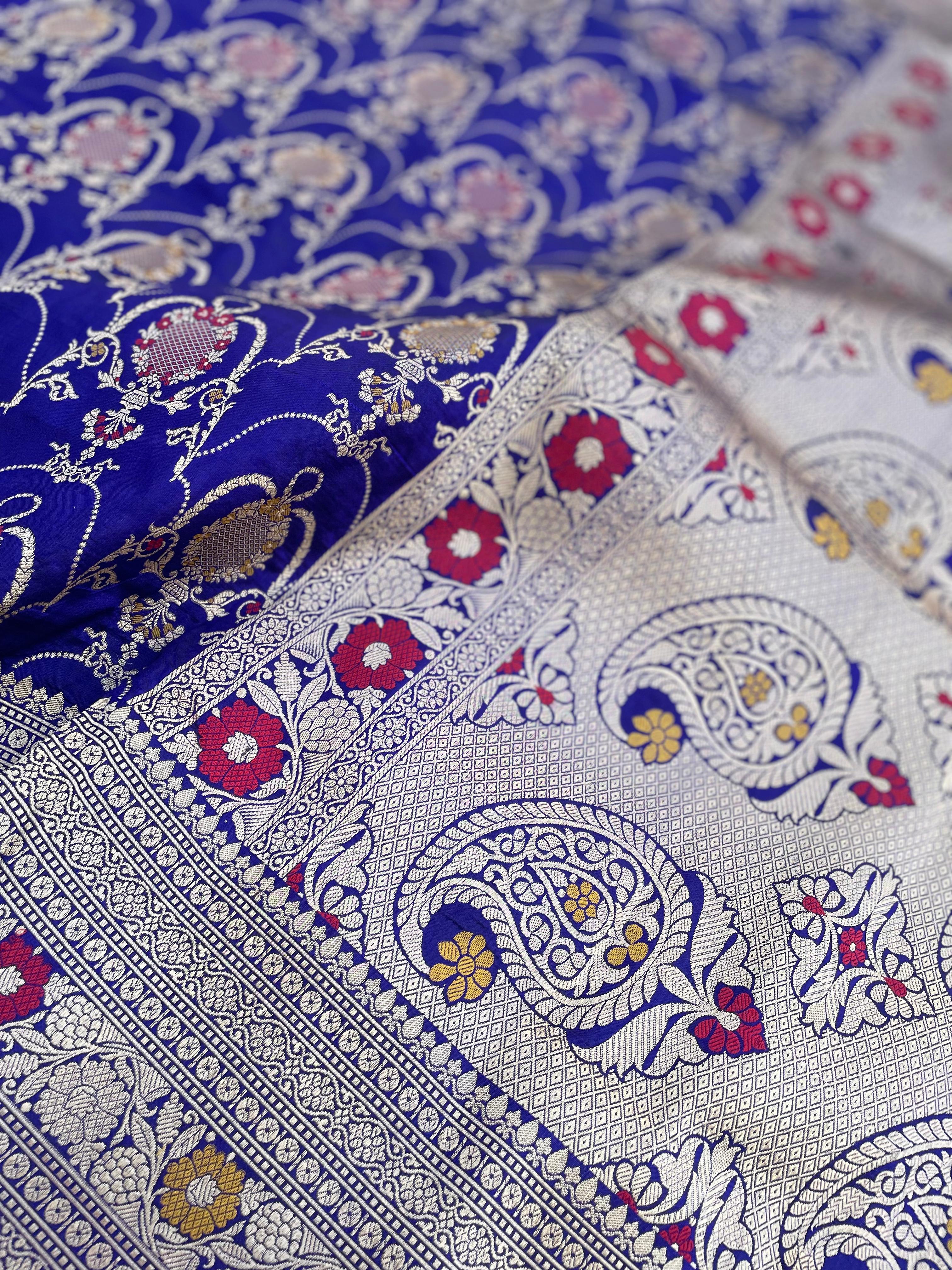 Purple Handloom Banarasi Pure Silk Meenakari Jangla Saree