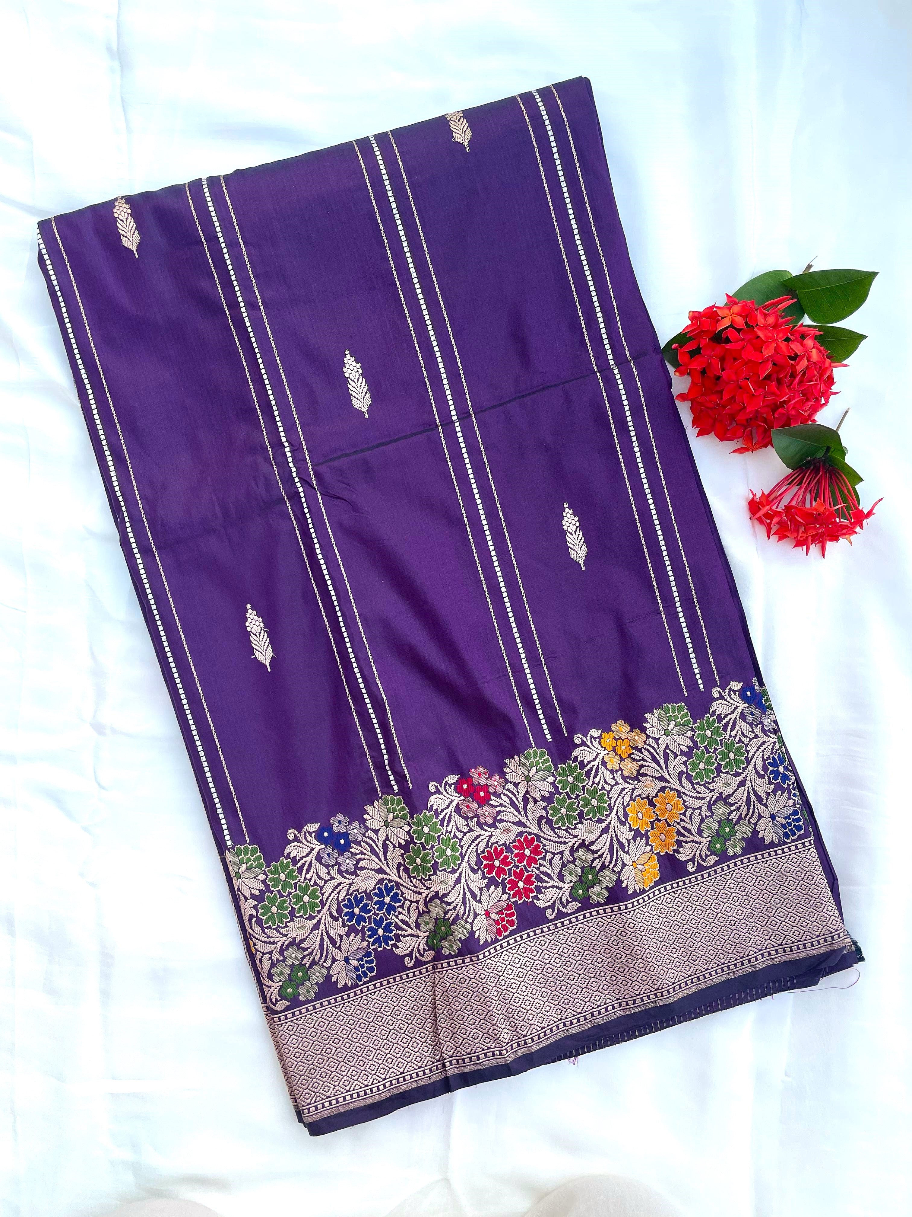 Purple Handloom Banarasi Pure Silk Kadhua Saree