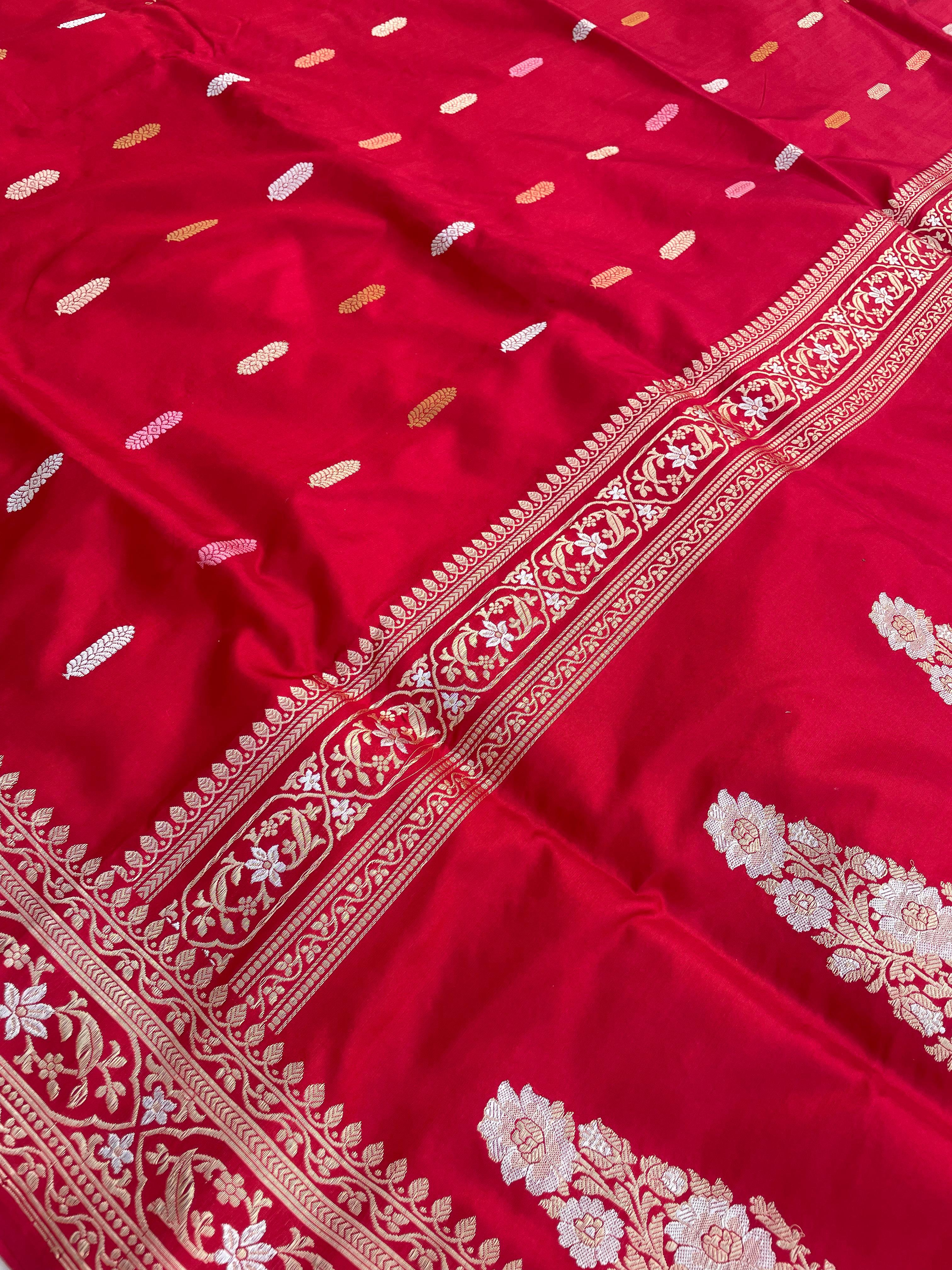 Red Handloom Banarasi Minakari Kadhua Silk Saree