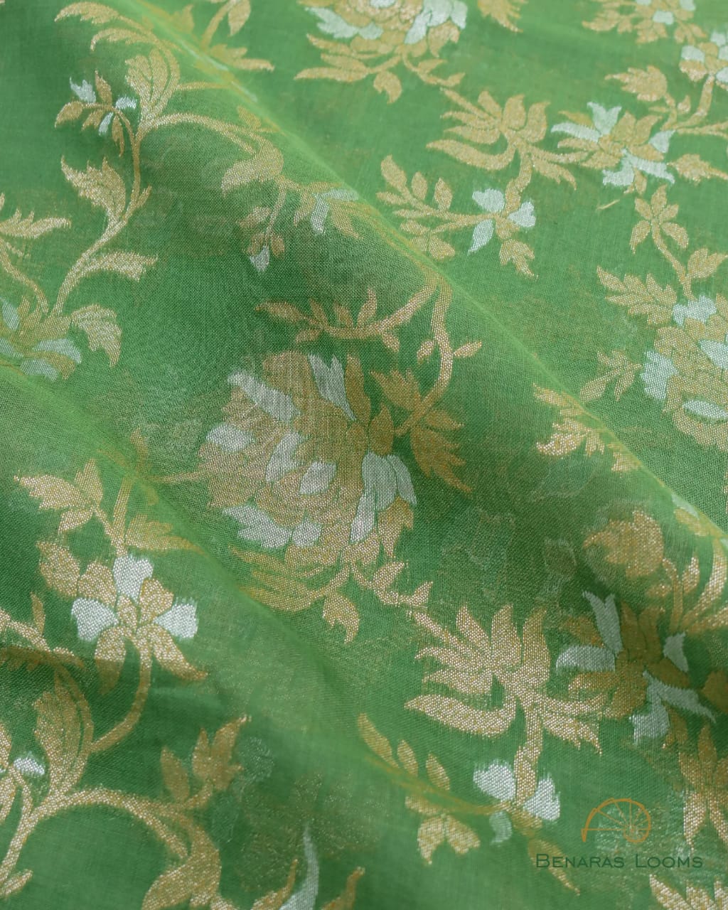 Green Handwoven Pure Cotton Jamdani Banarasi Unstitched Suit Set