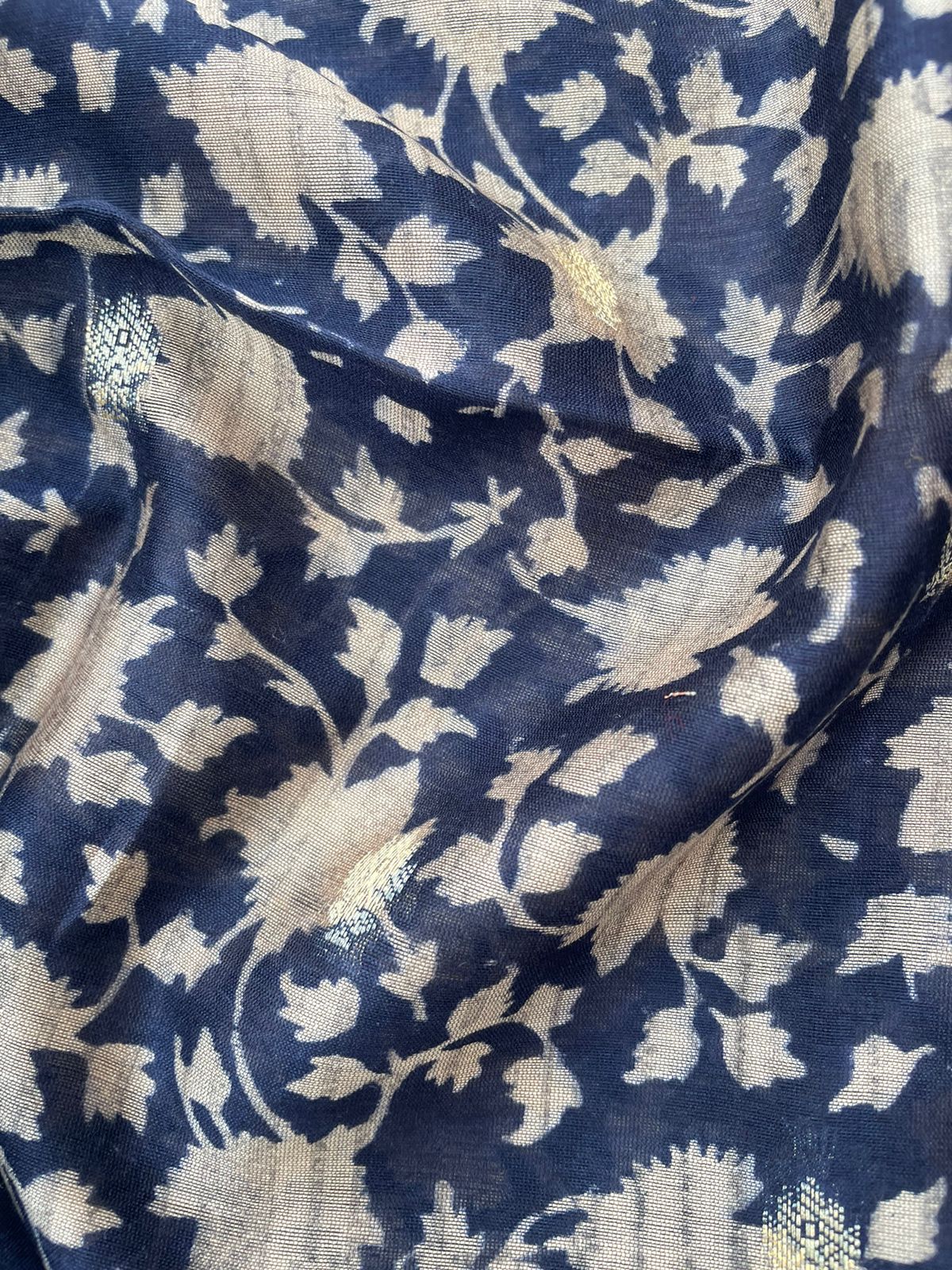 Blue Digital Printed Chanderi Cotton Banarasi Suit Fabric