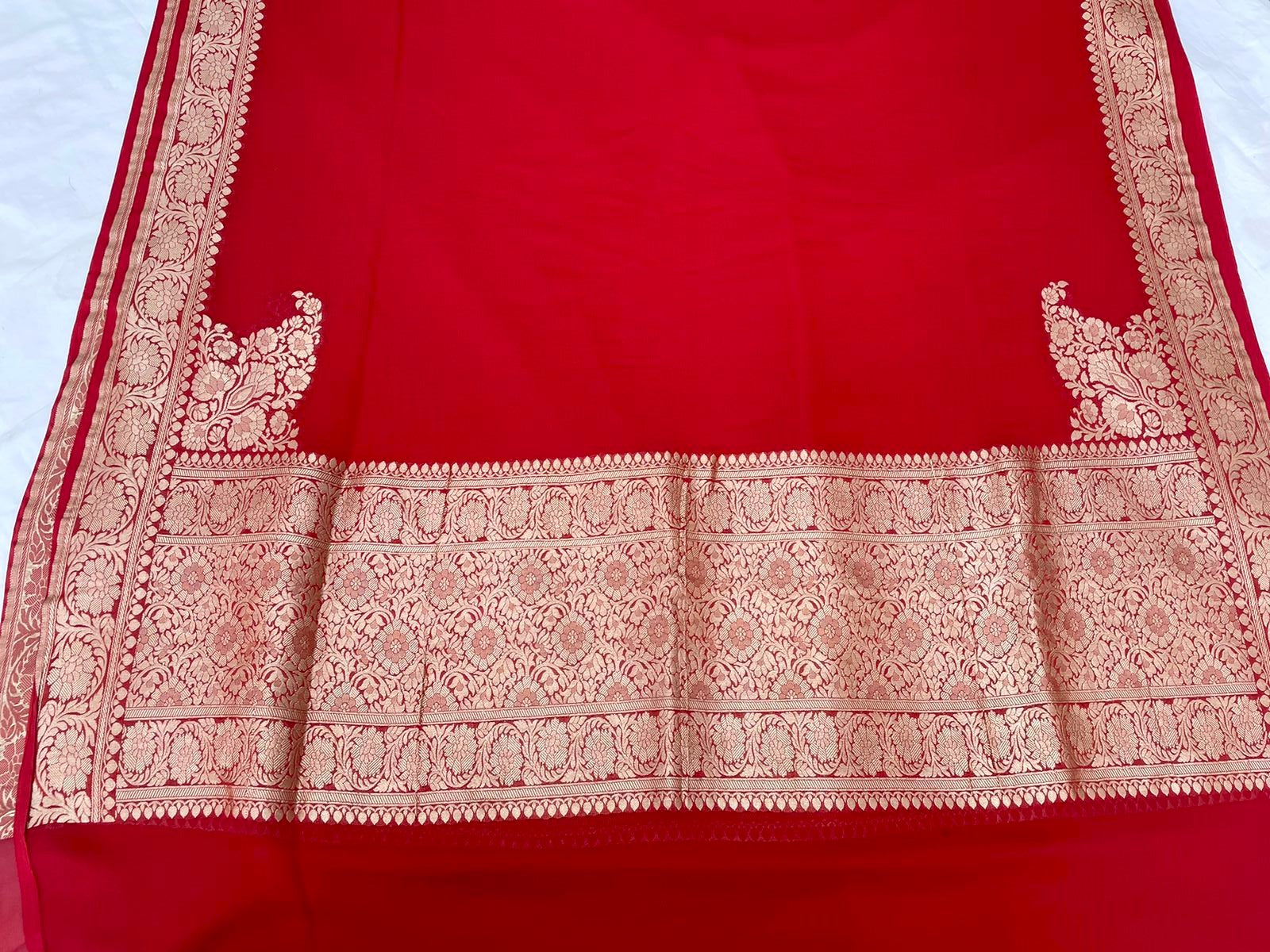 Red Georgette Banarasi Dupatta with Koniya Butas