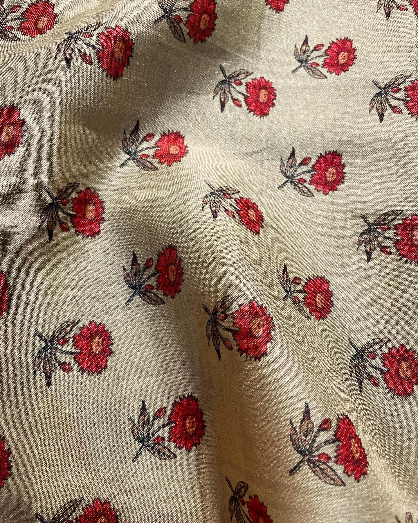 Unstitched Tussar Silk 3 Pc Print Suit Fabric