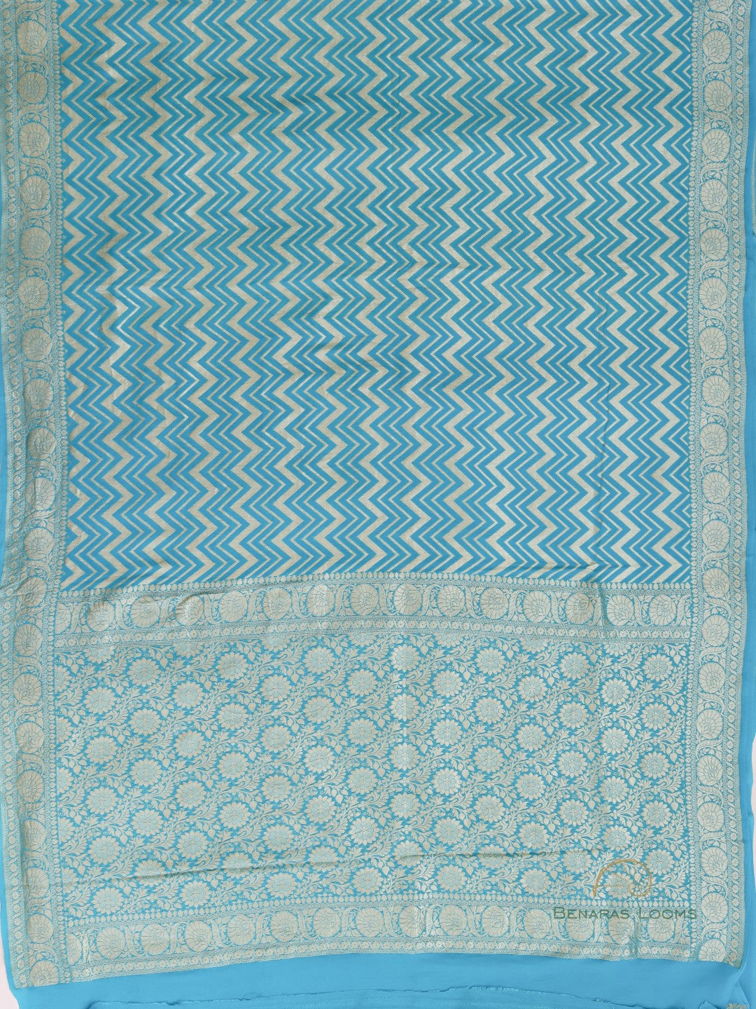 Blue Handloom Georgette Chevron Banarasi Saree