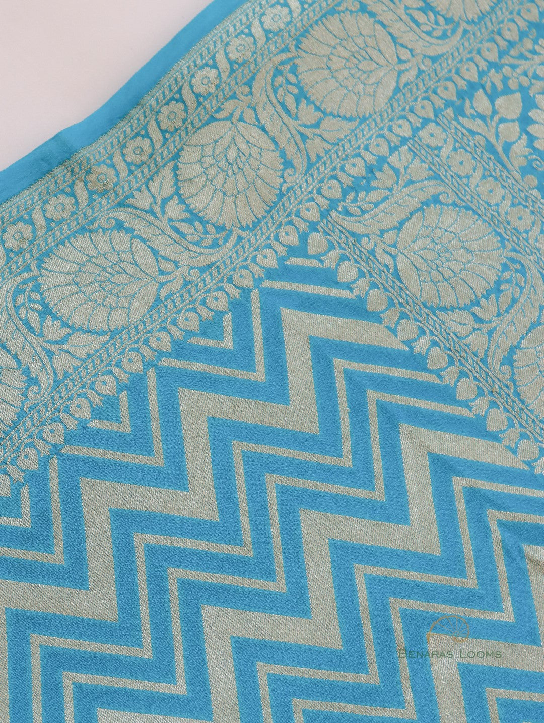 Blue Handloom Georgette Chevron Banarasi Saree