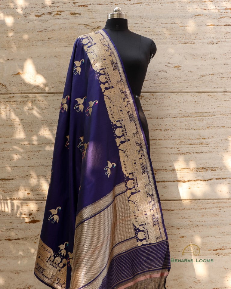 Navy Blue Handwoven Banarasi Pure Silk Dupatta