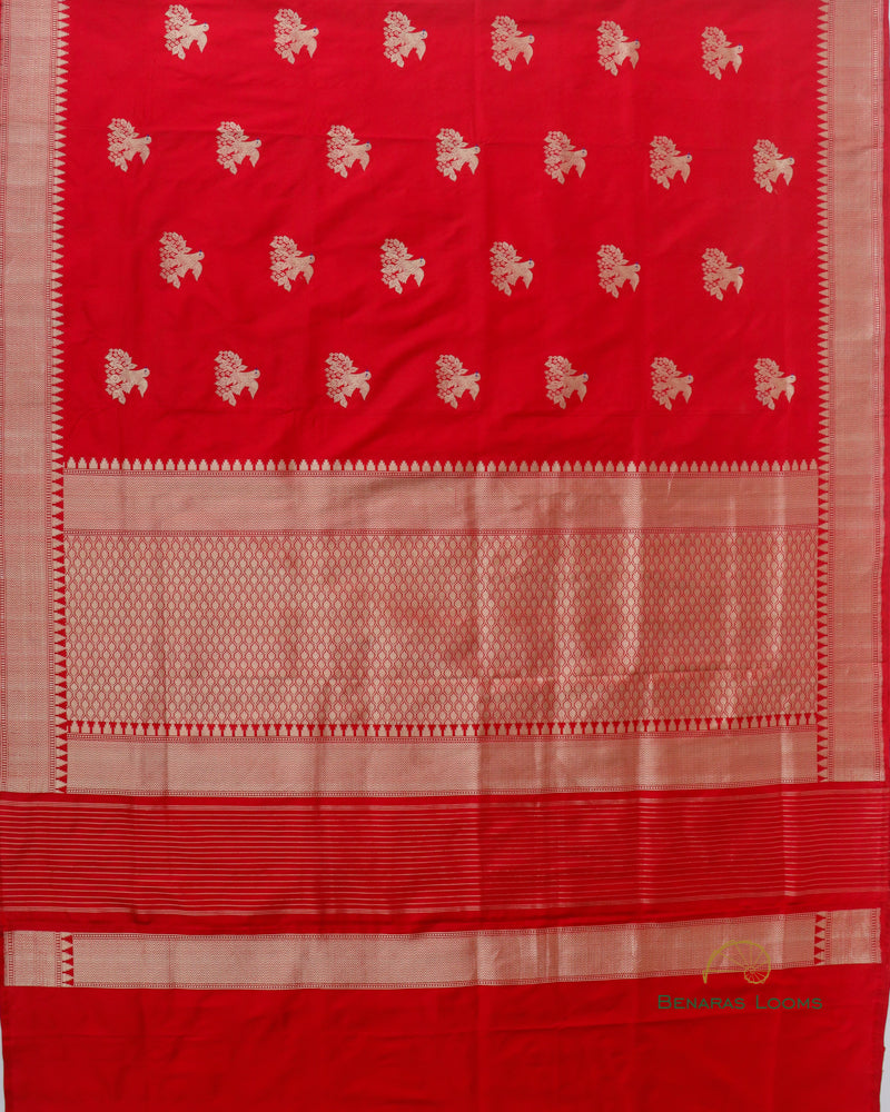 Handwoven Red Pure Silk Banarasi Shikargah Saree