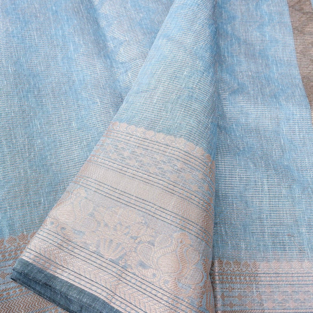 Linen Blue Woven Banarasi Saree with Skirt Border