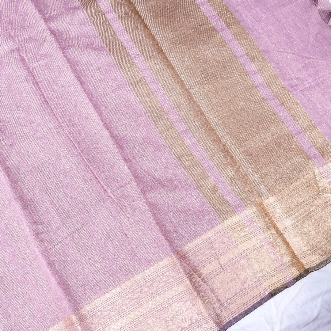 Linen Lilac Woven Banarasi Saree with Skirt Border