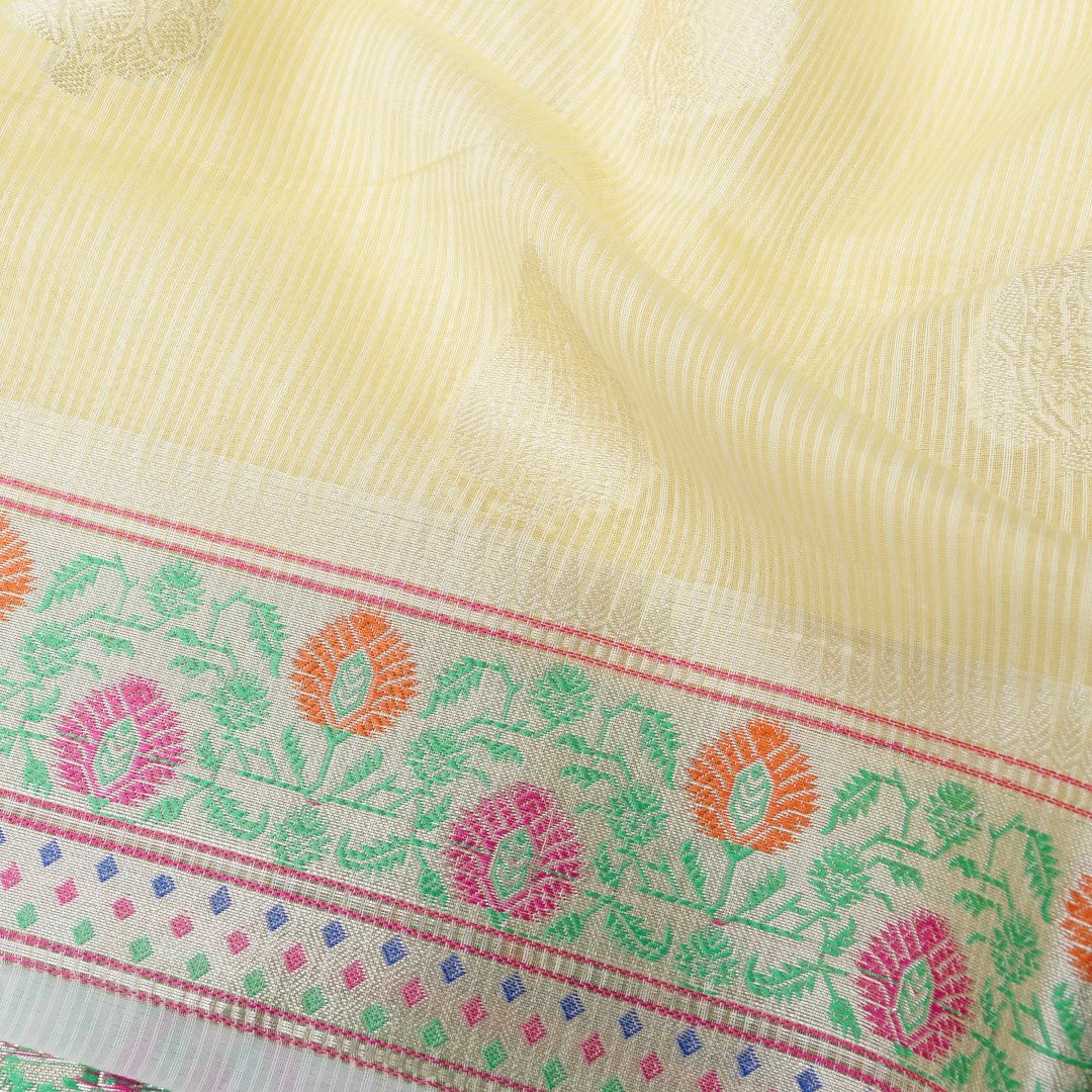 Kota Cotton Lemon Yellow Buta Woven Banarasi Saree with Paithani Border