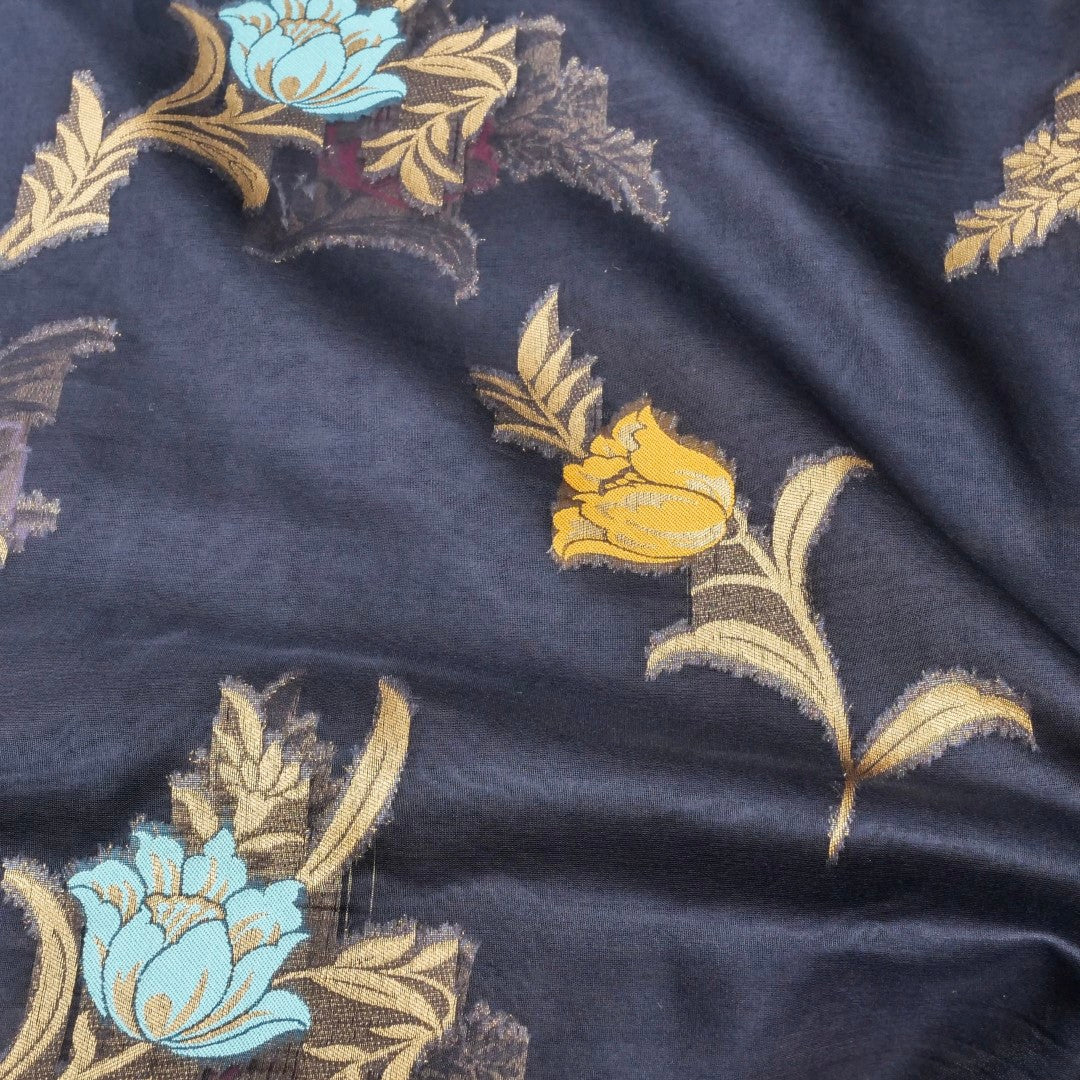 Black Floral Butas Organza Banarasi Saree with Meenakari