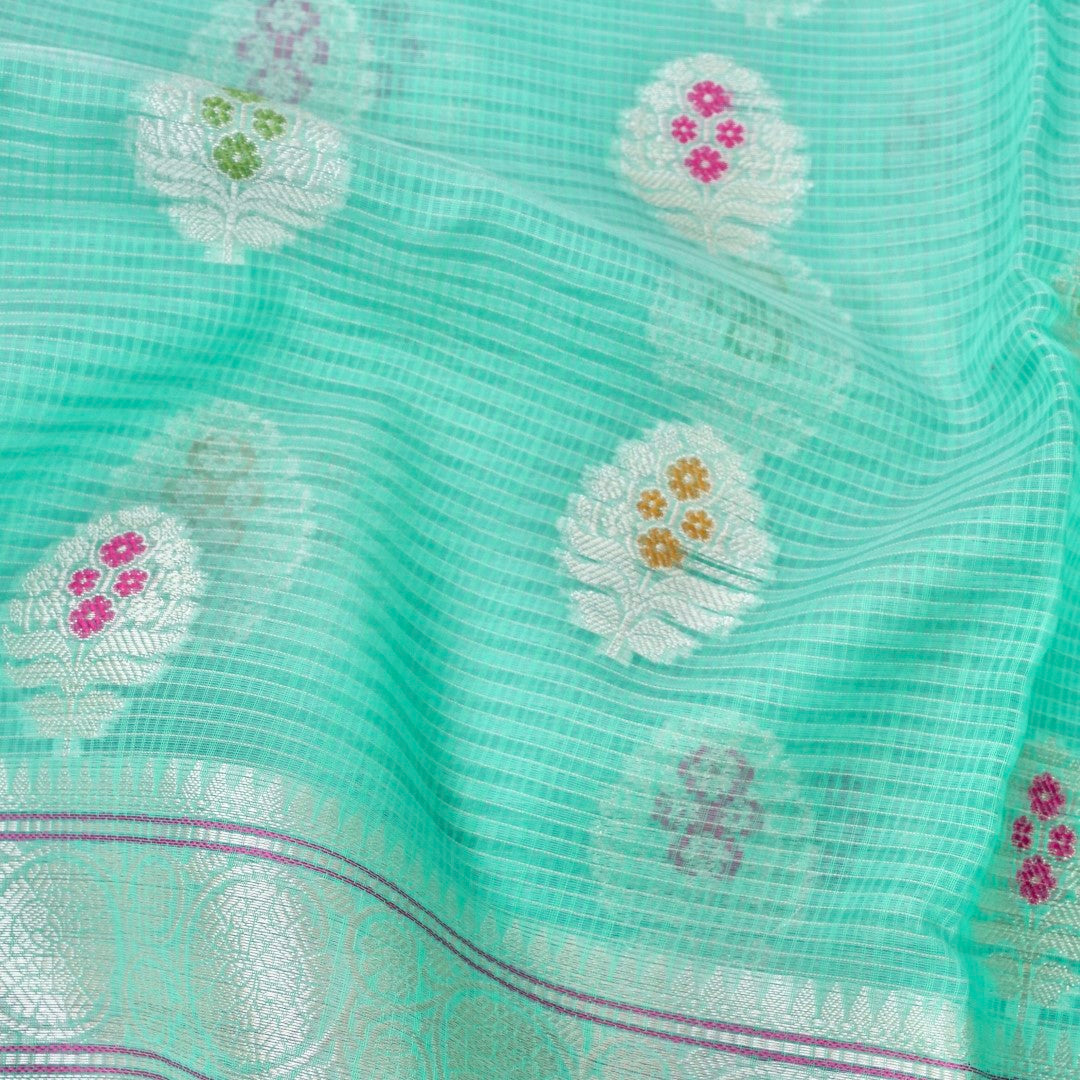 Kota Cotton Green Buta Woven Banarasi Saree