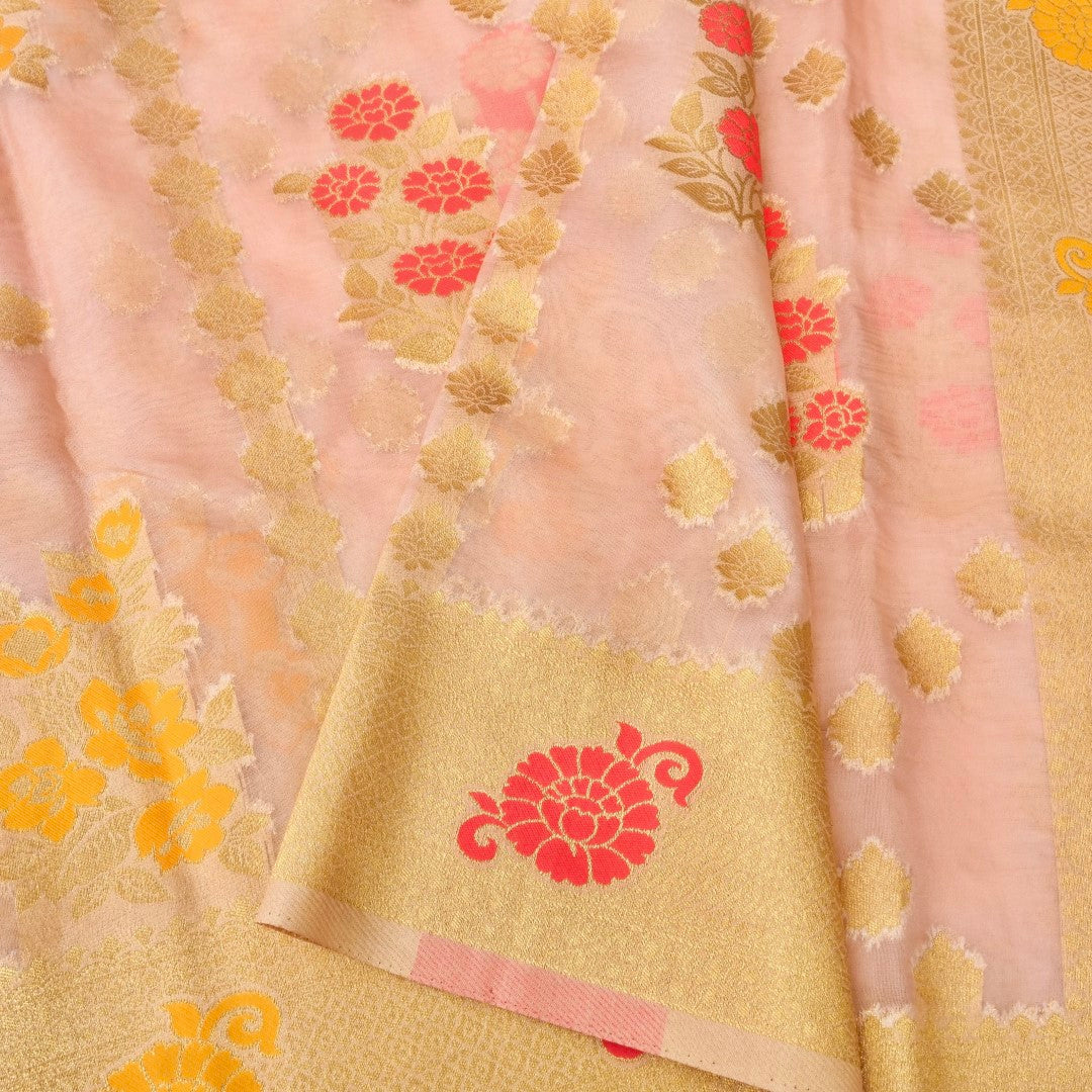 Millenial Pink Jaal Organza Banarasi Saree with Meenakari