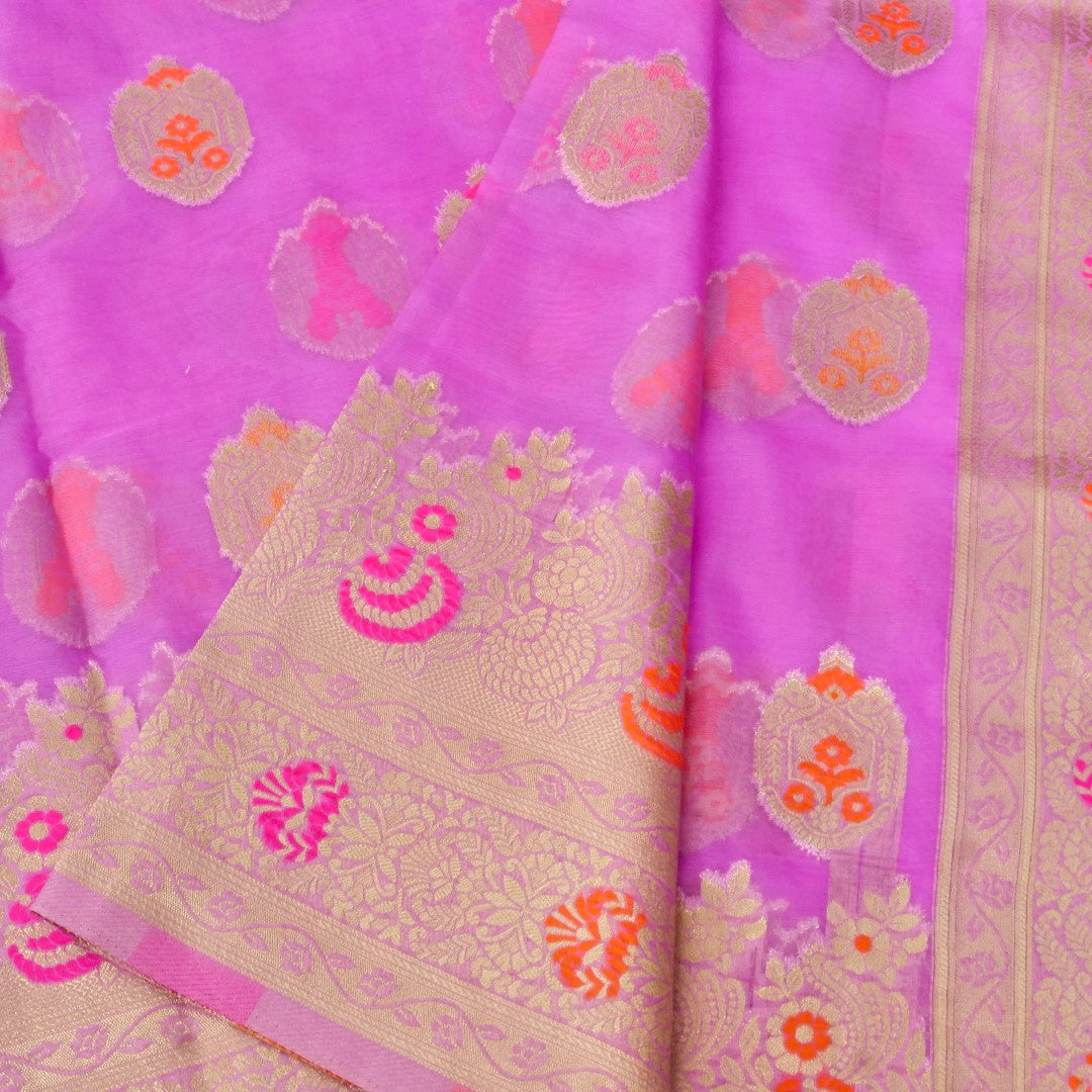 Lilac Buti Organza Banarasi Saree with Meenakari