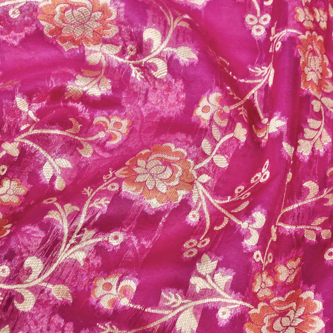 Wine Floral Jaal Organza Banarasi Saree with Meenakari