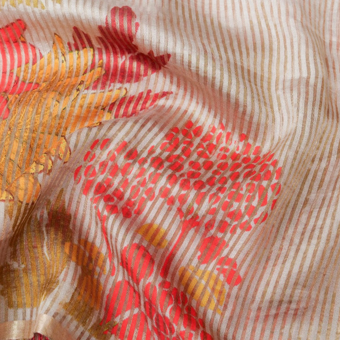 Beige Striped Pure Tissue Silk Saree