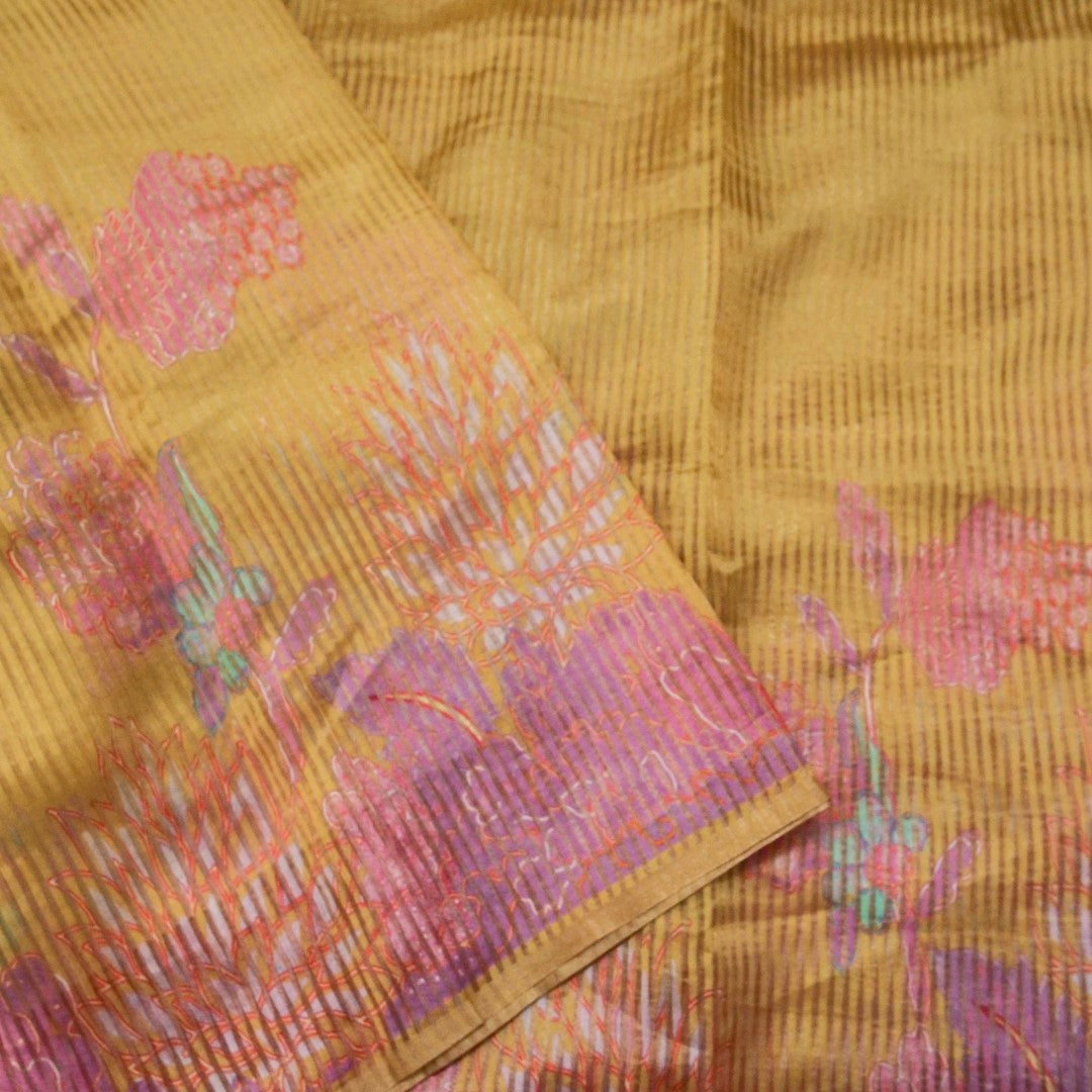 Yellow Striped Pure Tissue Silk Saree