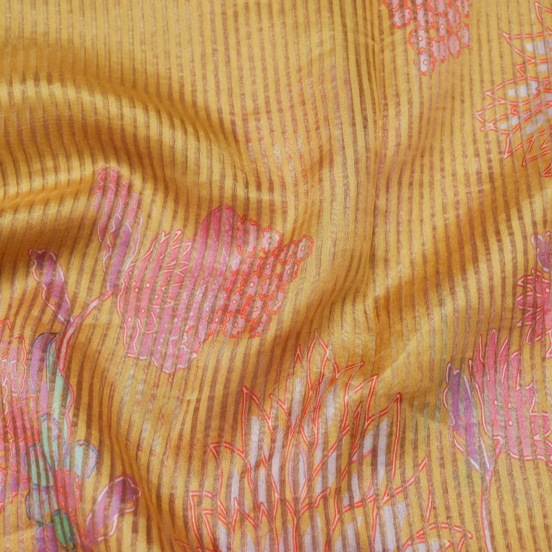 Yellow Striped Pure Tissue Silk Saree