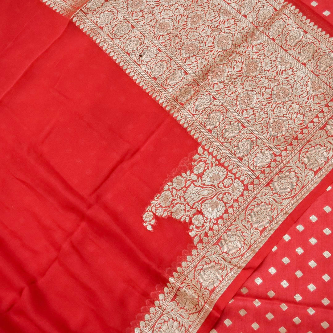 Red Munga Silk Unstitched Banarasi Suit Fabric