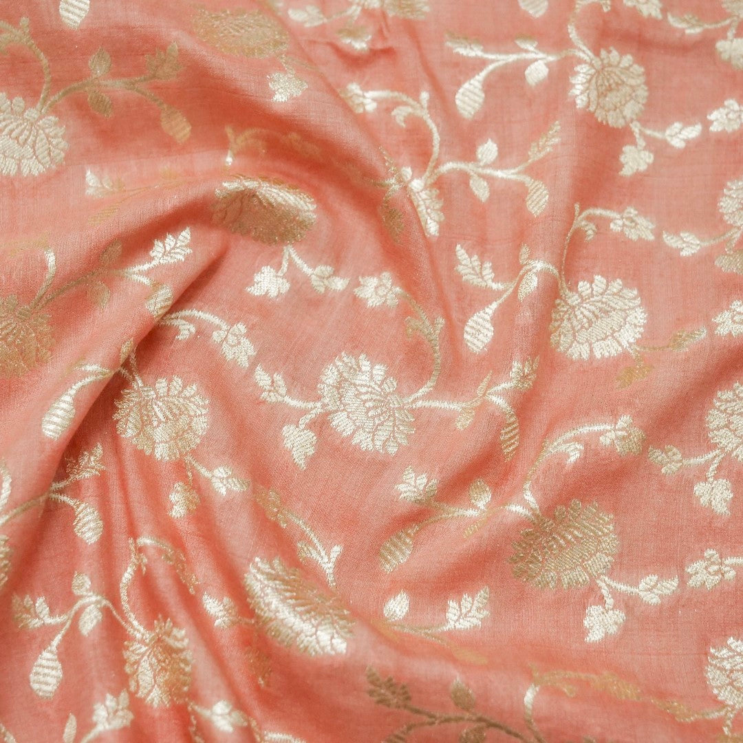 Light Pink Munga Silk Unstitched Banarasi Suit Fabric