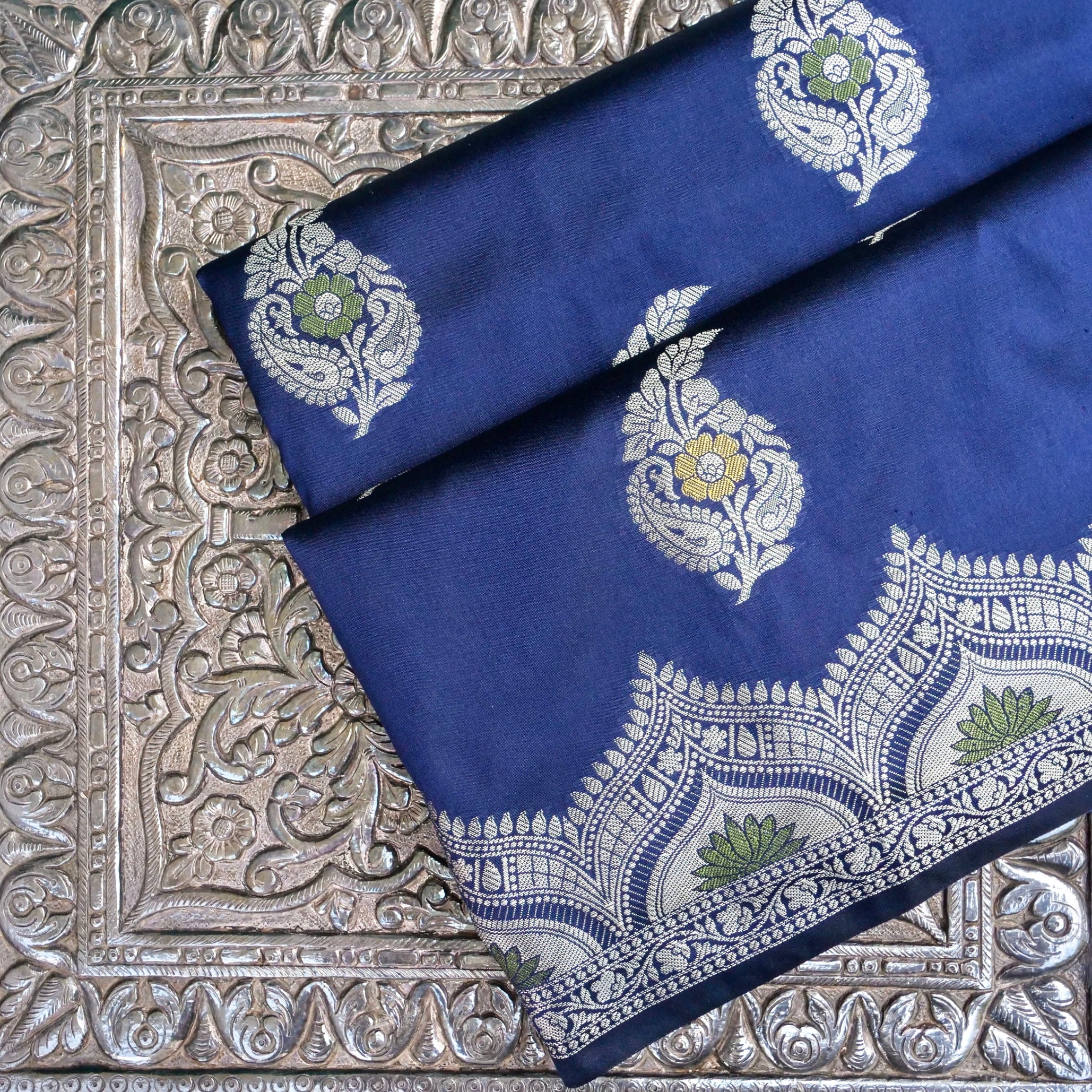 Navy Blue Butidar Banarasi Saree with Meenakari