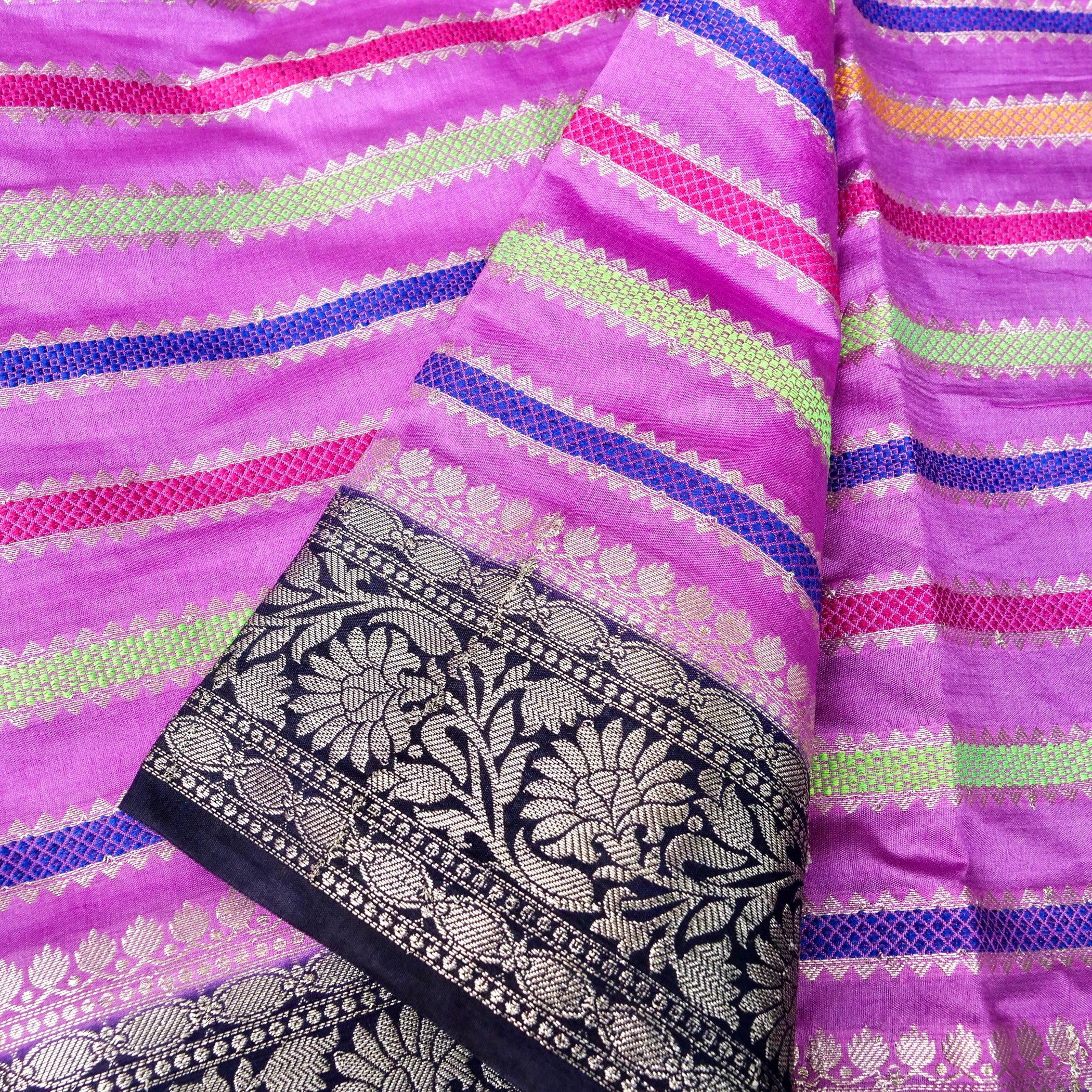 Lilac Raw Mango Silk Meena Striped Saree