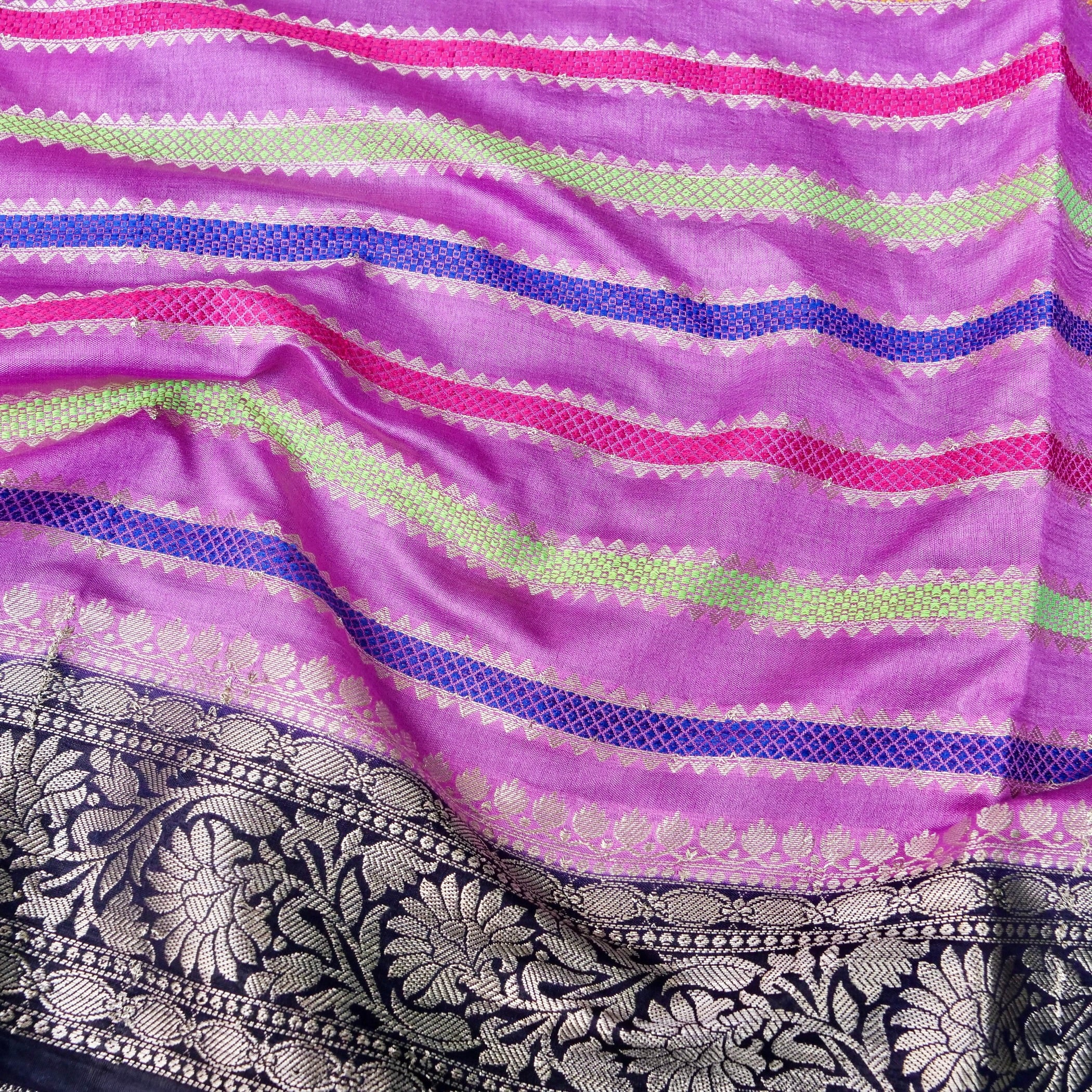 Lilac Raw Mango Silk Meena Striped Saree