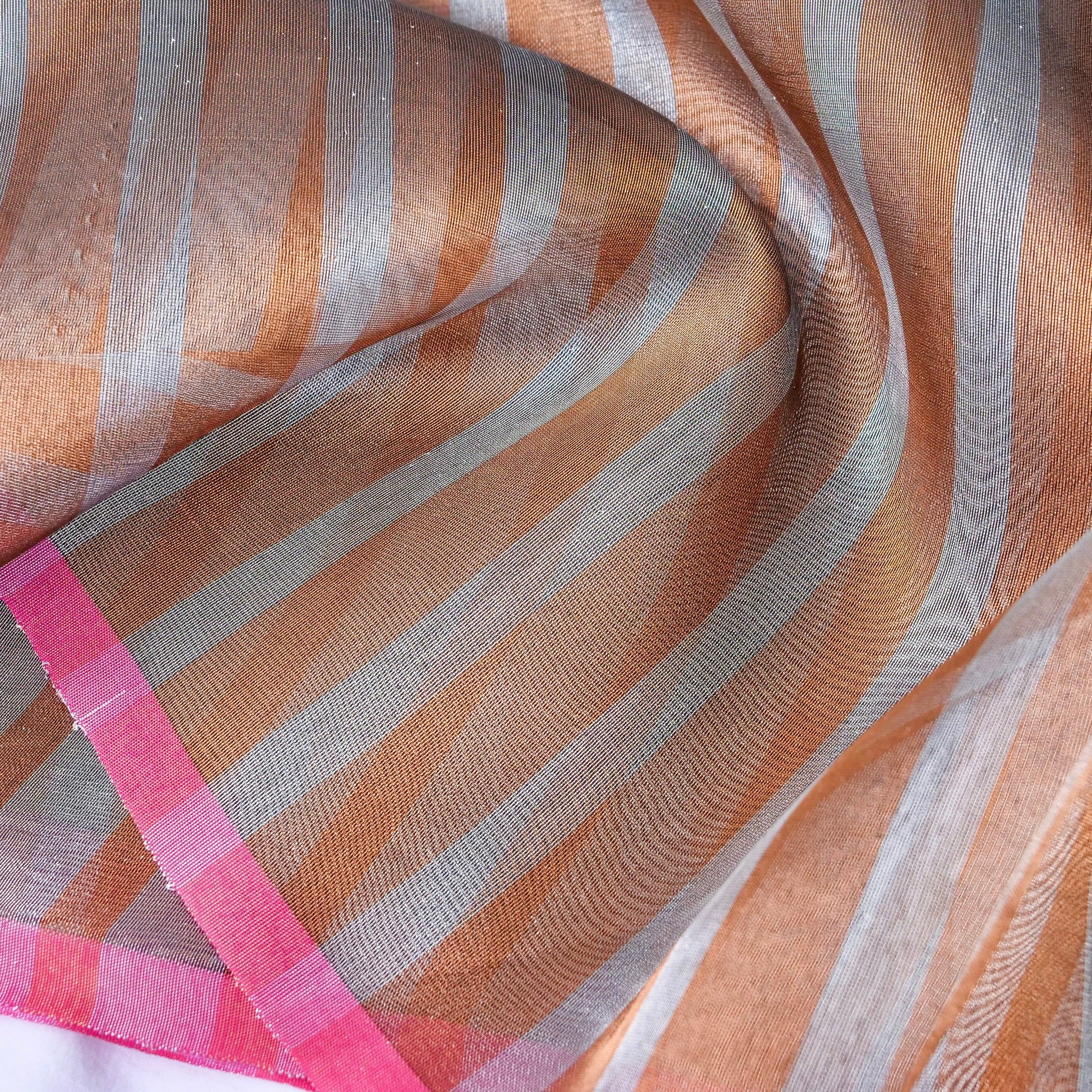 Striped Tissue Banarasi Saree without Border