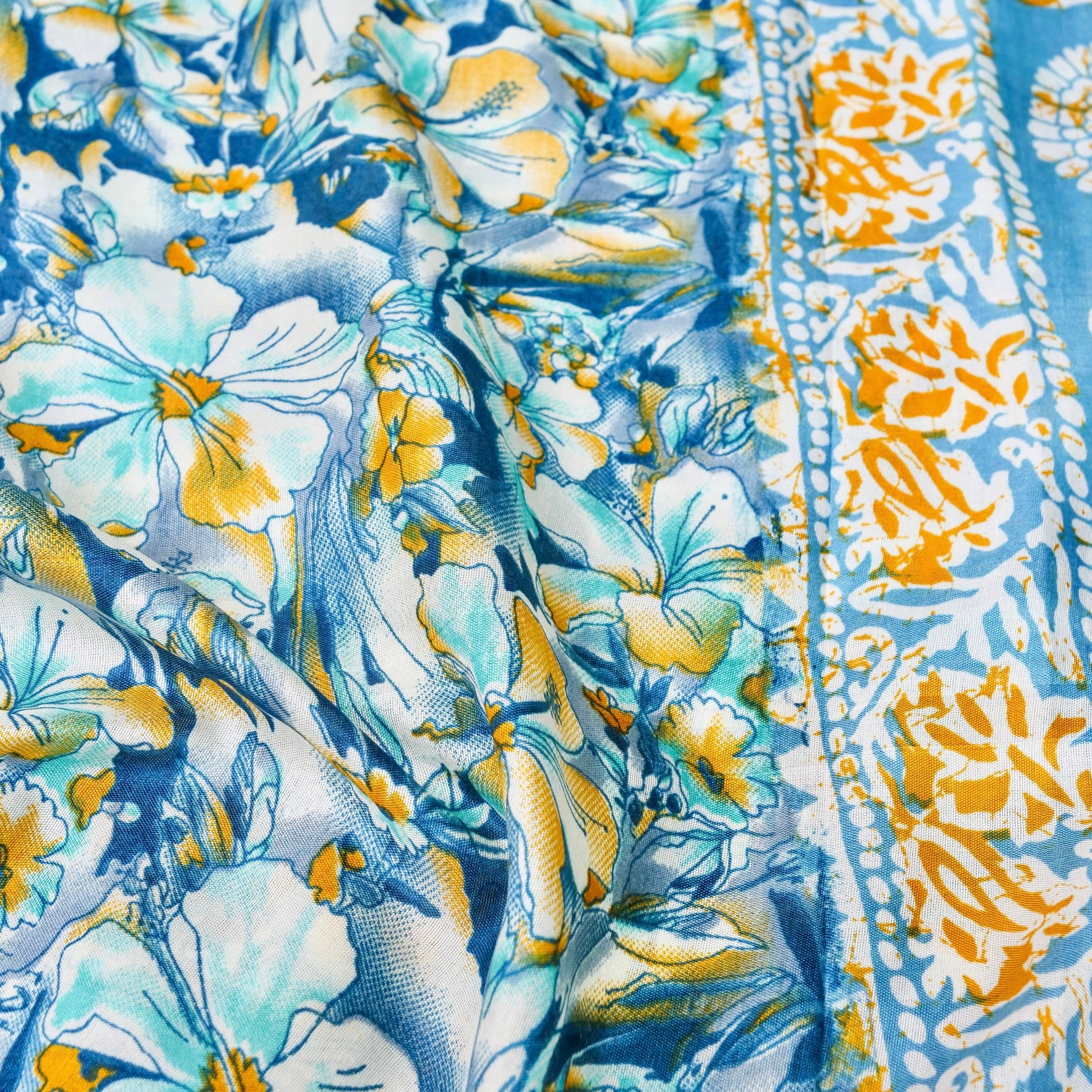 Blue Tussar Silk Floral Digital Print Banarasi Saree