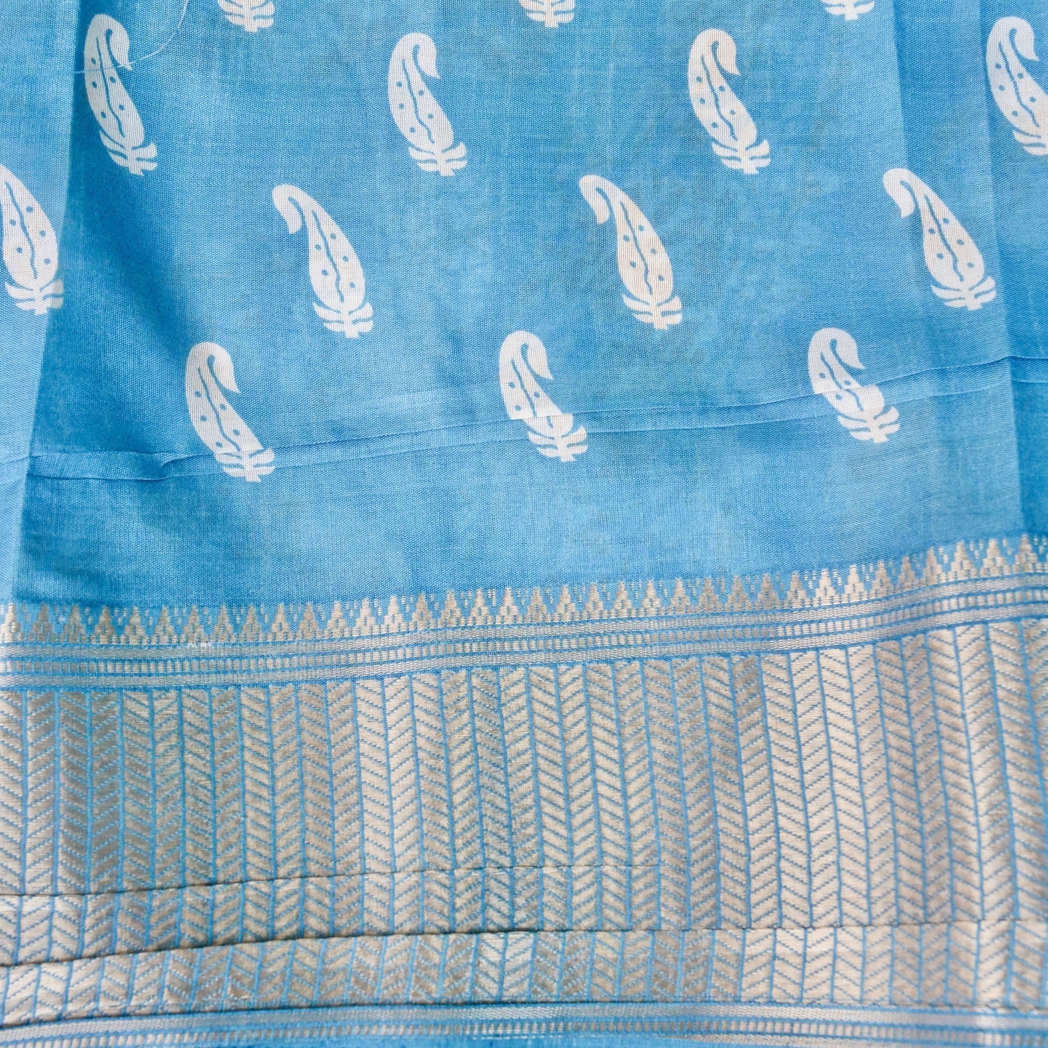 Blue Tussar Silk Floral Digital Print Banarasi Saree