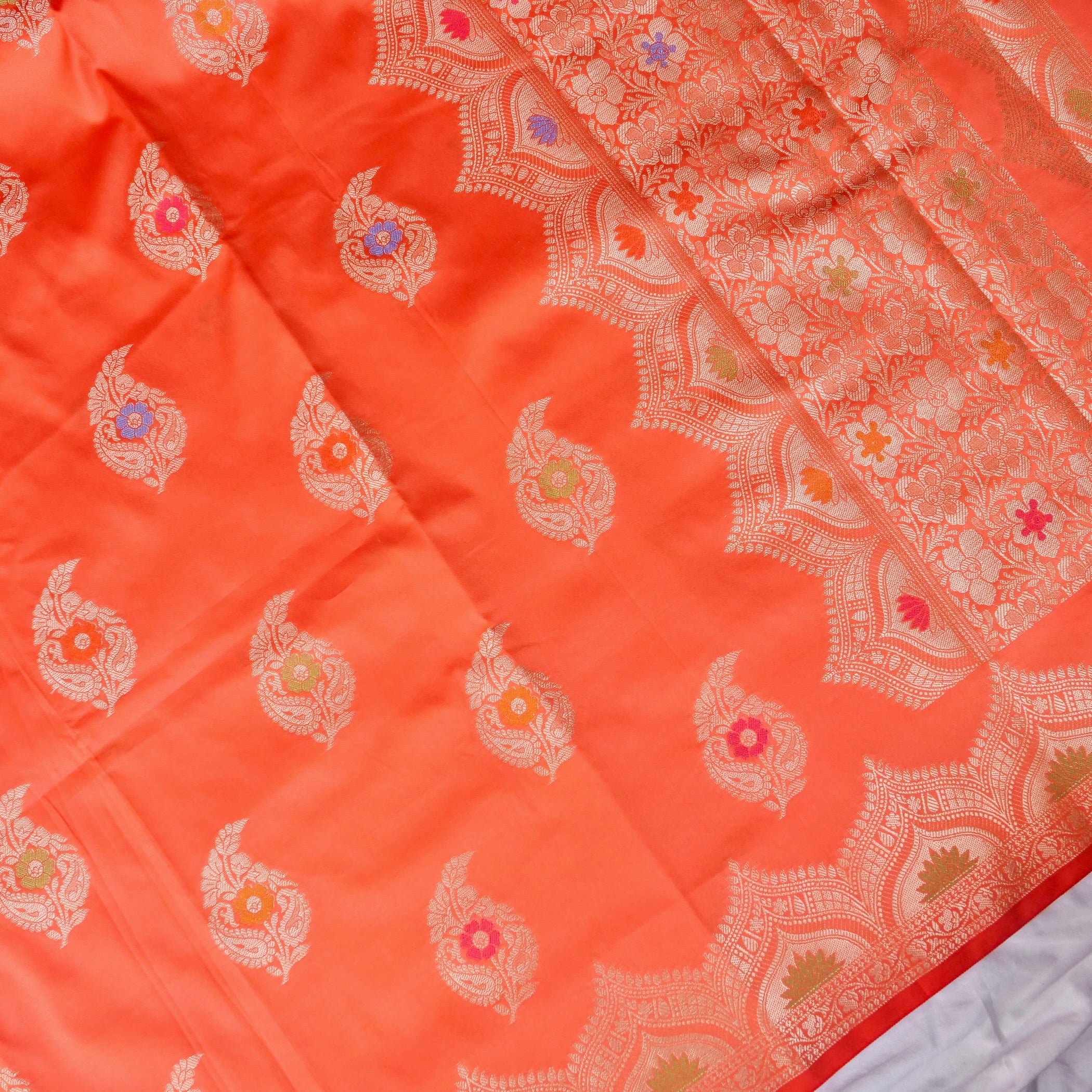 Peach Blue Butidar Banarasi Saree with Meenakari