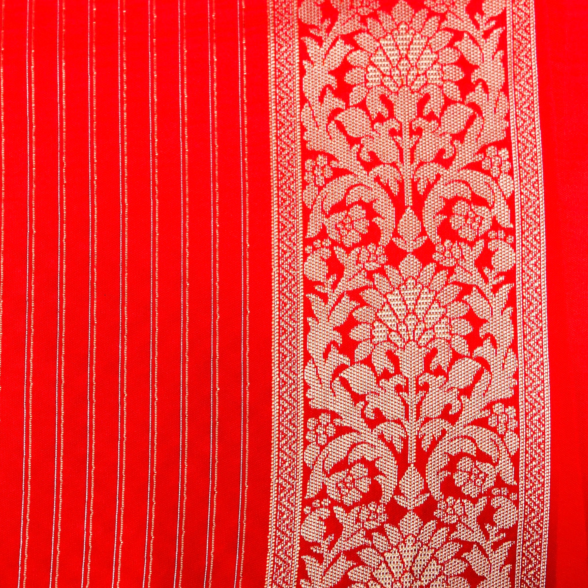 Red Banarasi Silk Saree with Zari Floral Jaal
