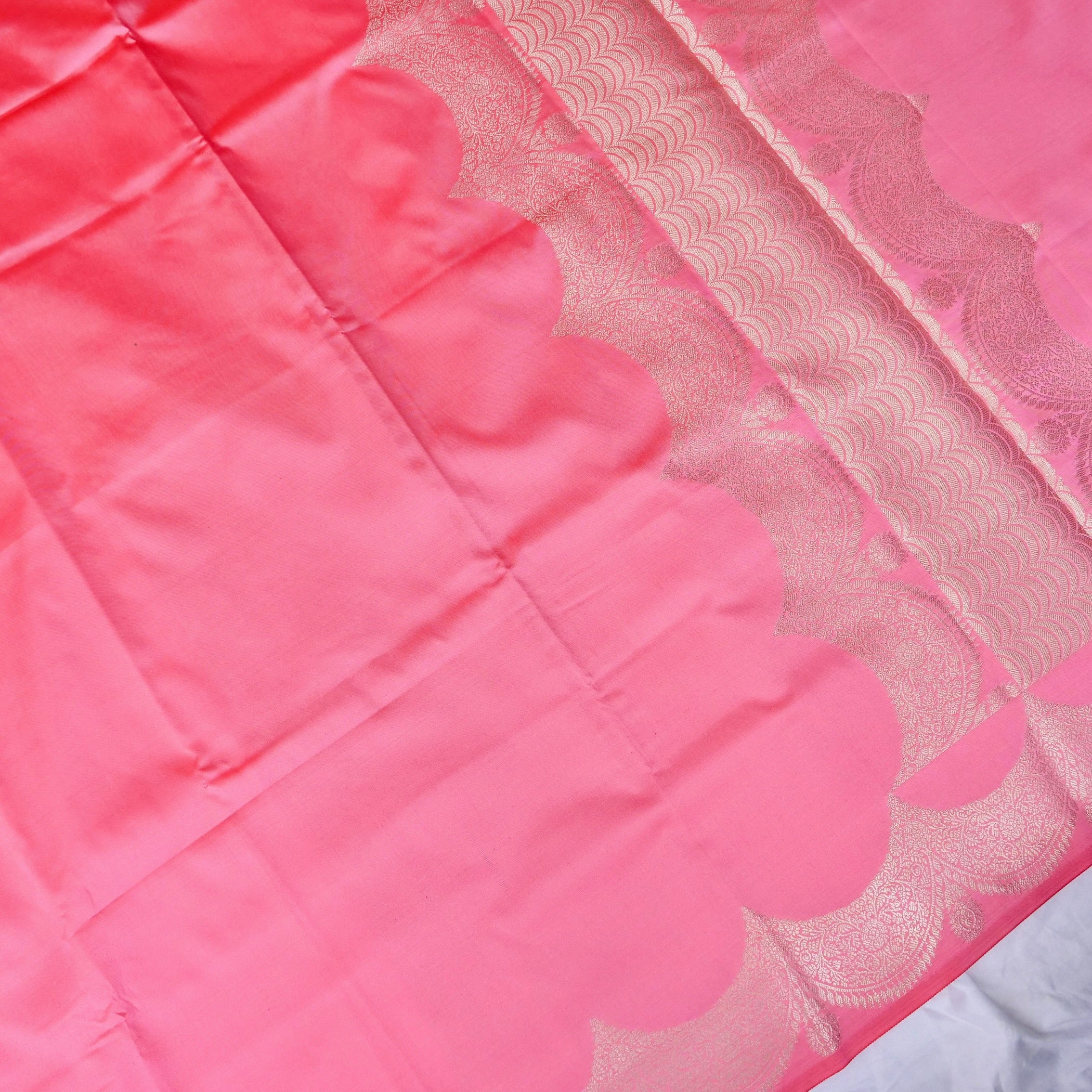 Light Pink Plain Silk Saree with Border and Pallu