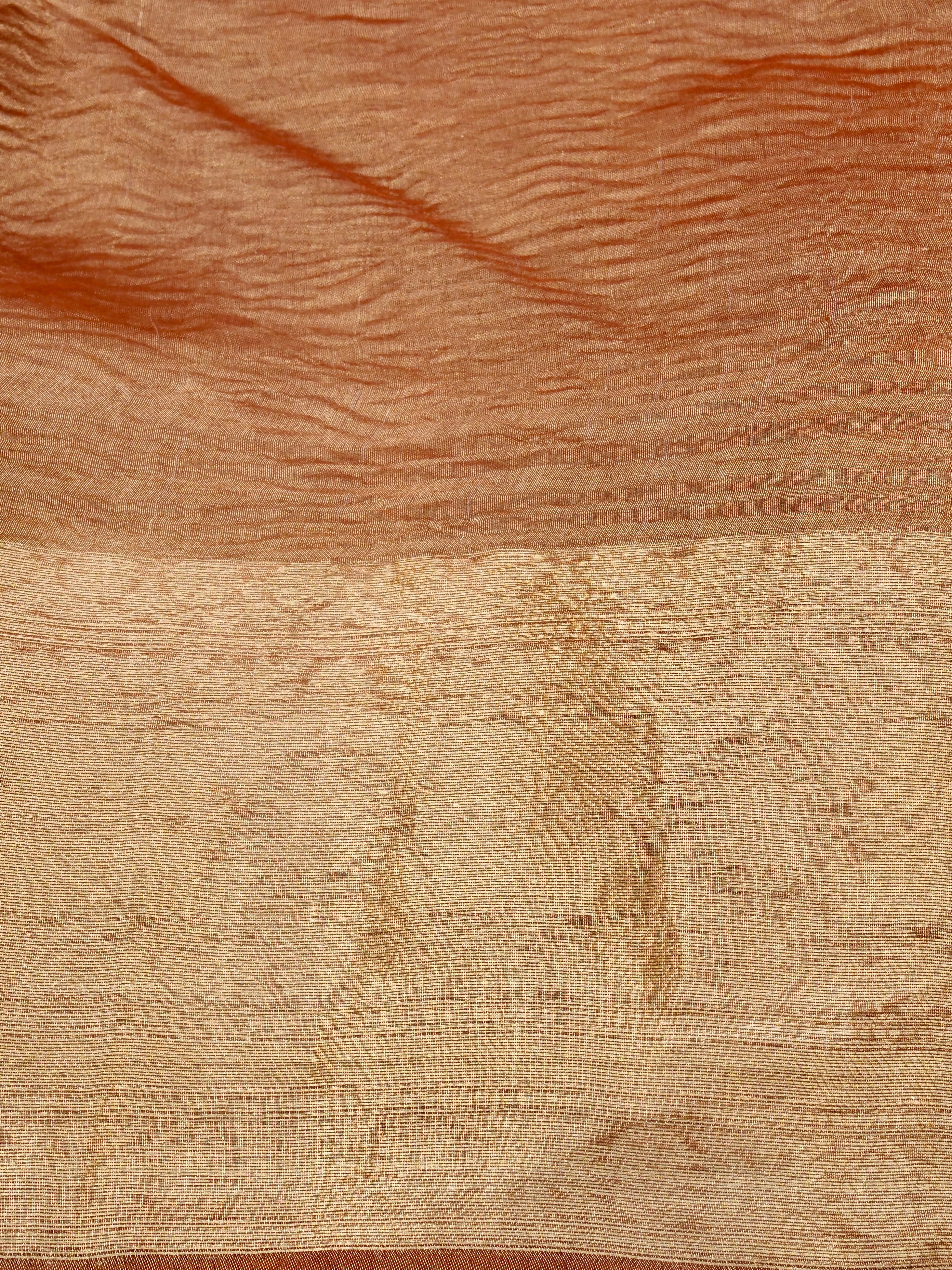 Copper Gold Pure Crush Tissue Silk Banarasi Saree with Embellished Border