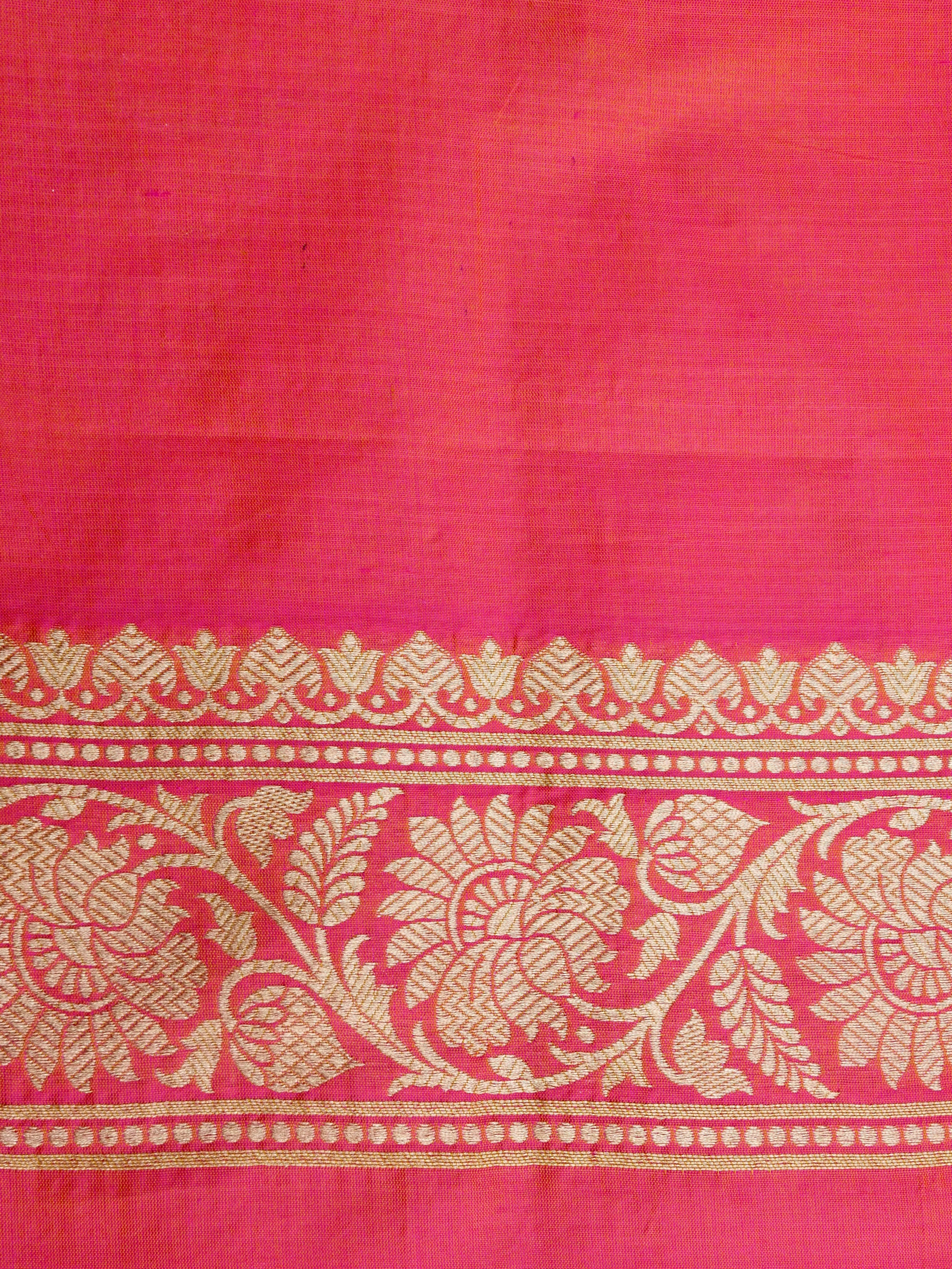 Pink Handwoven Kataan Silk Jangla Banarasi Saree