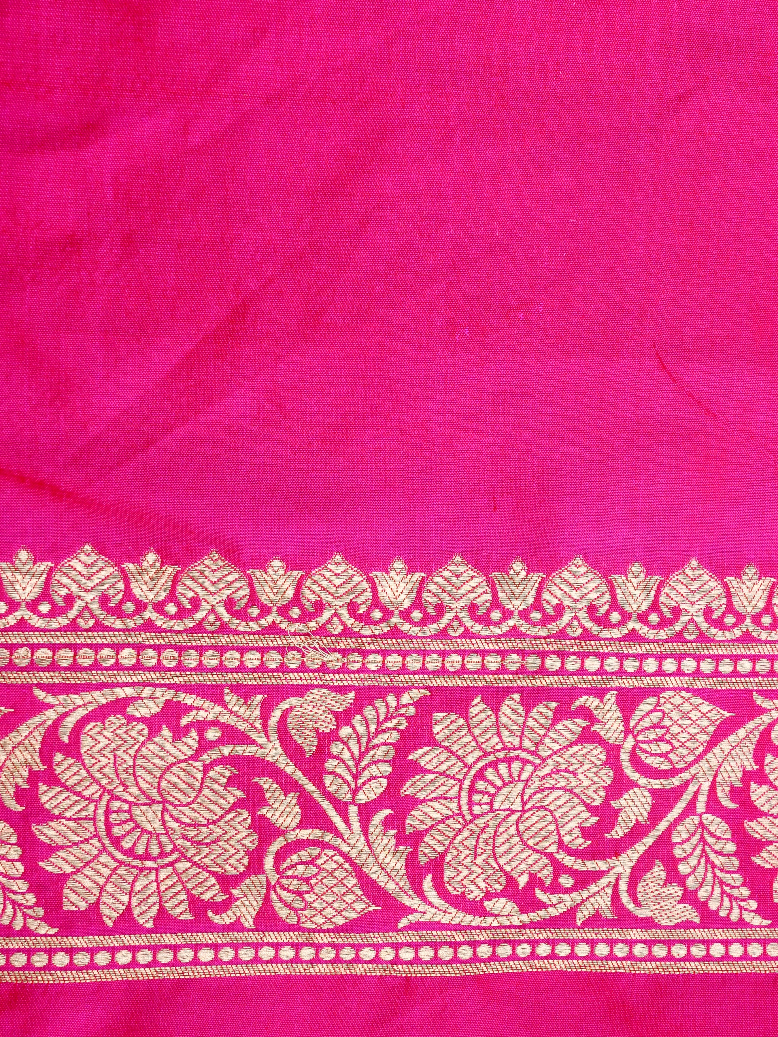 Pink Handwoven Kataan Silk Jangla Banarasi Saree
