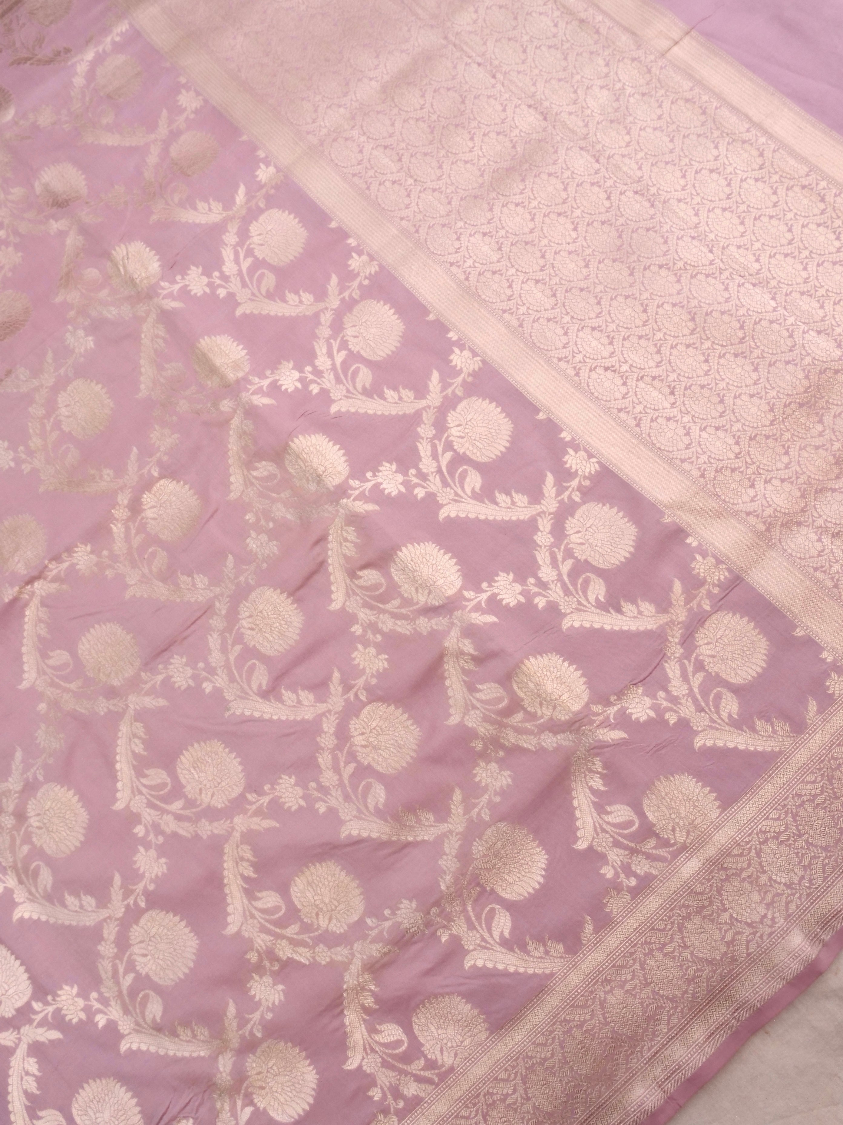 Purple Handwoven Pure Kataan Silk Jangla Banarasi Saree