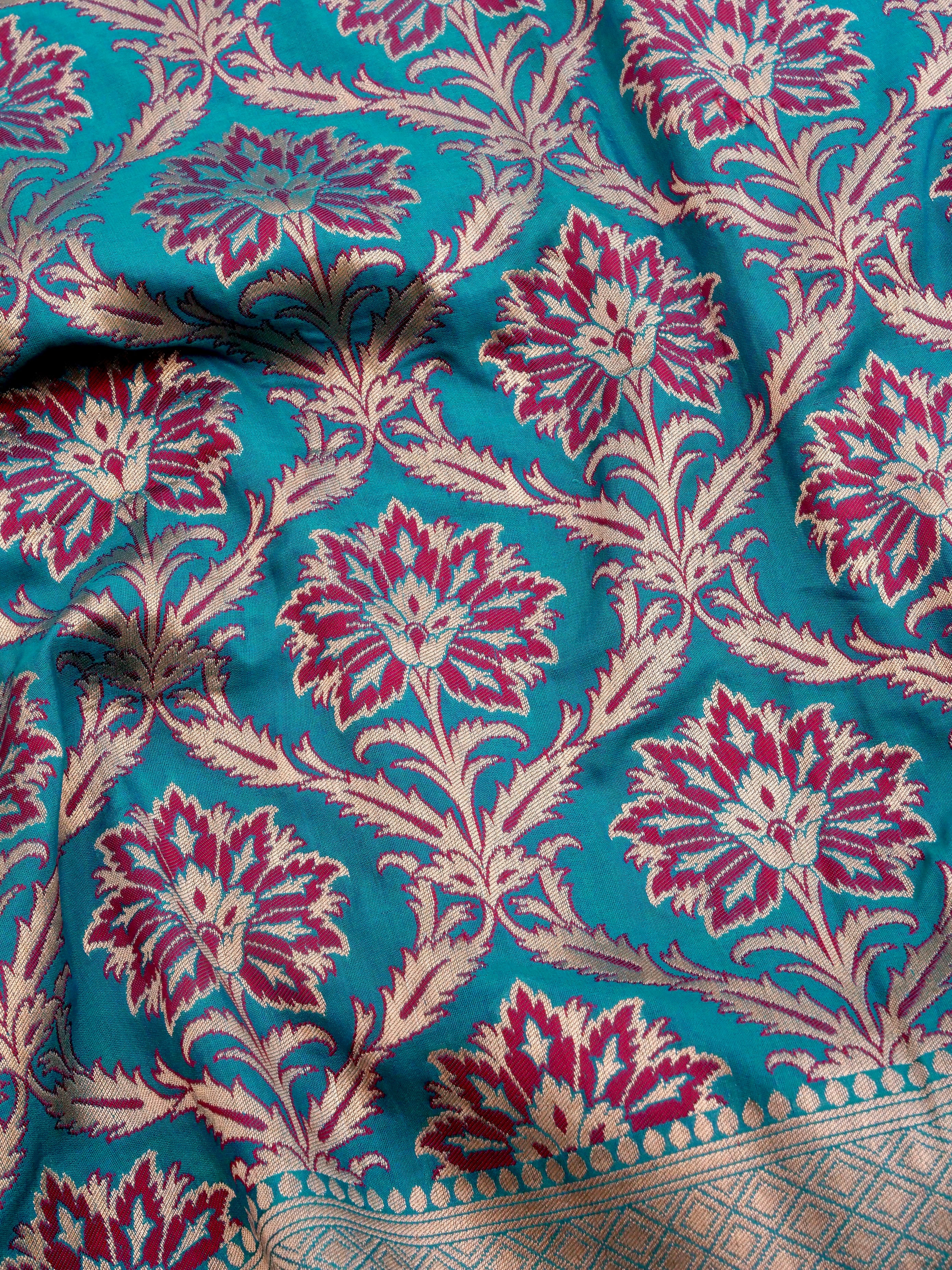 Blue Handwoven Kataan Silk Jangla Meenakari Banarasi Saree