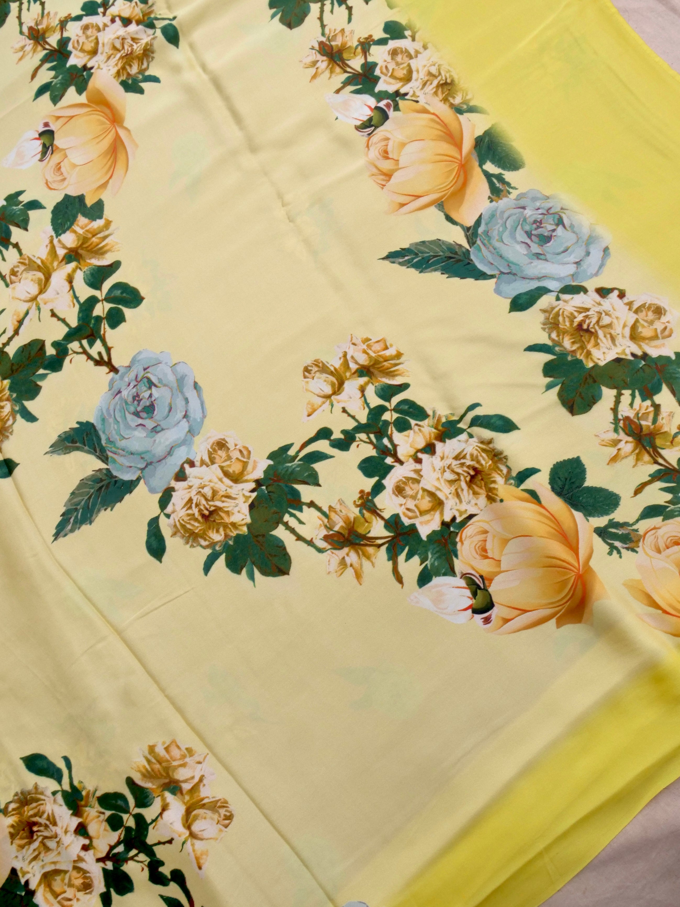 Digital Print Lemon Yellow Pure Silk Banarasi Saree