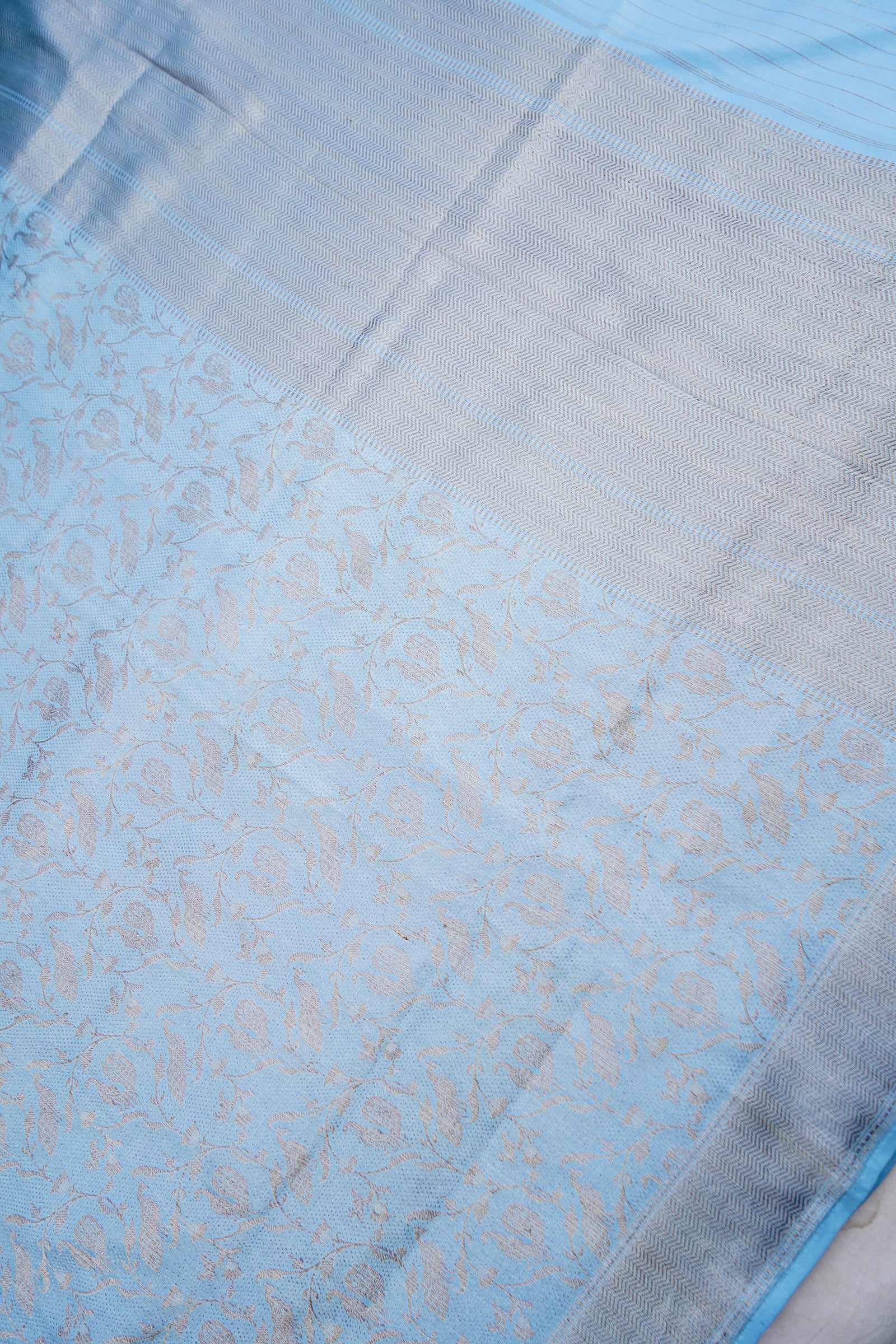 Powder Blue Handwoven Pure Kataan Silk Shikaargah Benarasi Saree