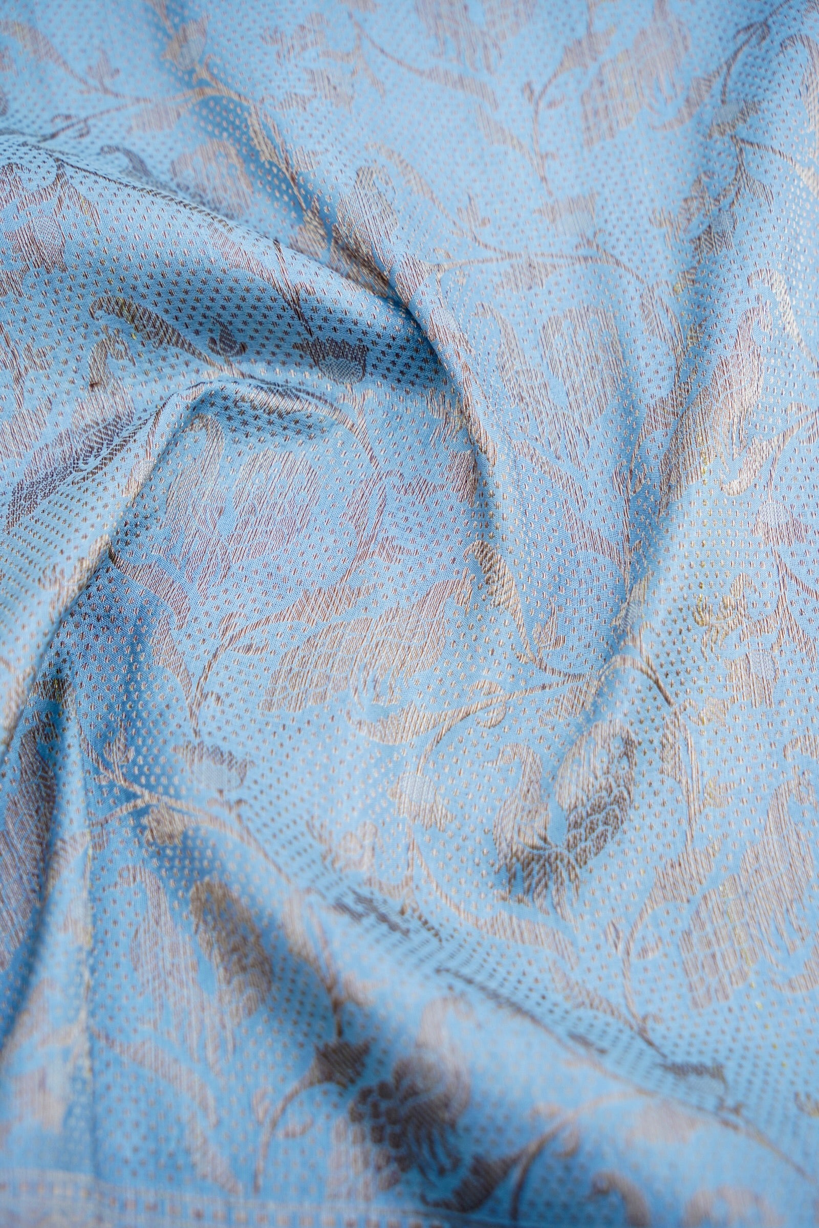 Powder Blue Handwoven Pure Kataan Silk Shikaargah Benarasi Saree